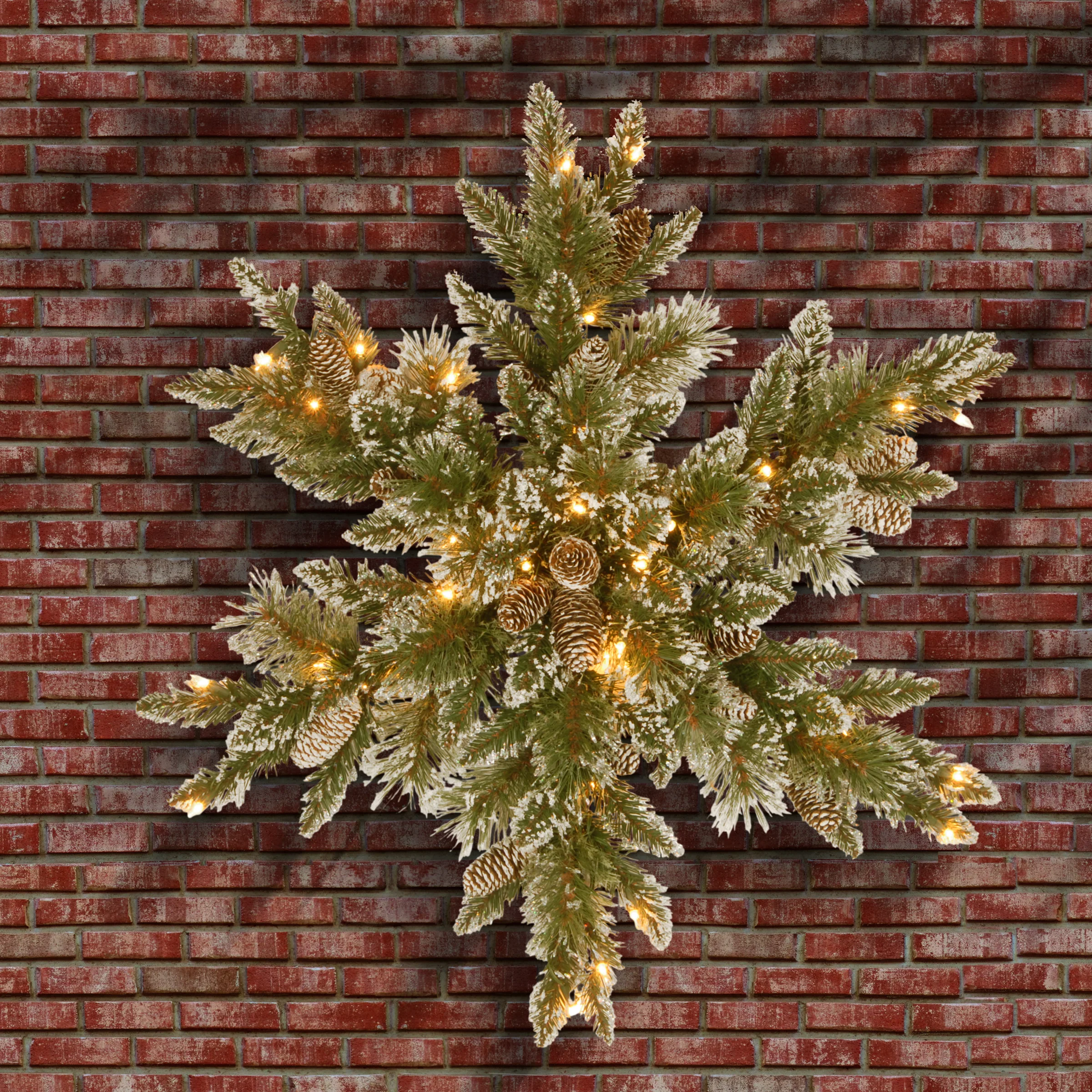 32 in. Pre-Lit Glittery Bristle Pine Snowflake with LED Lights - Image 2