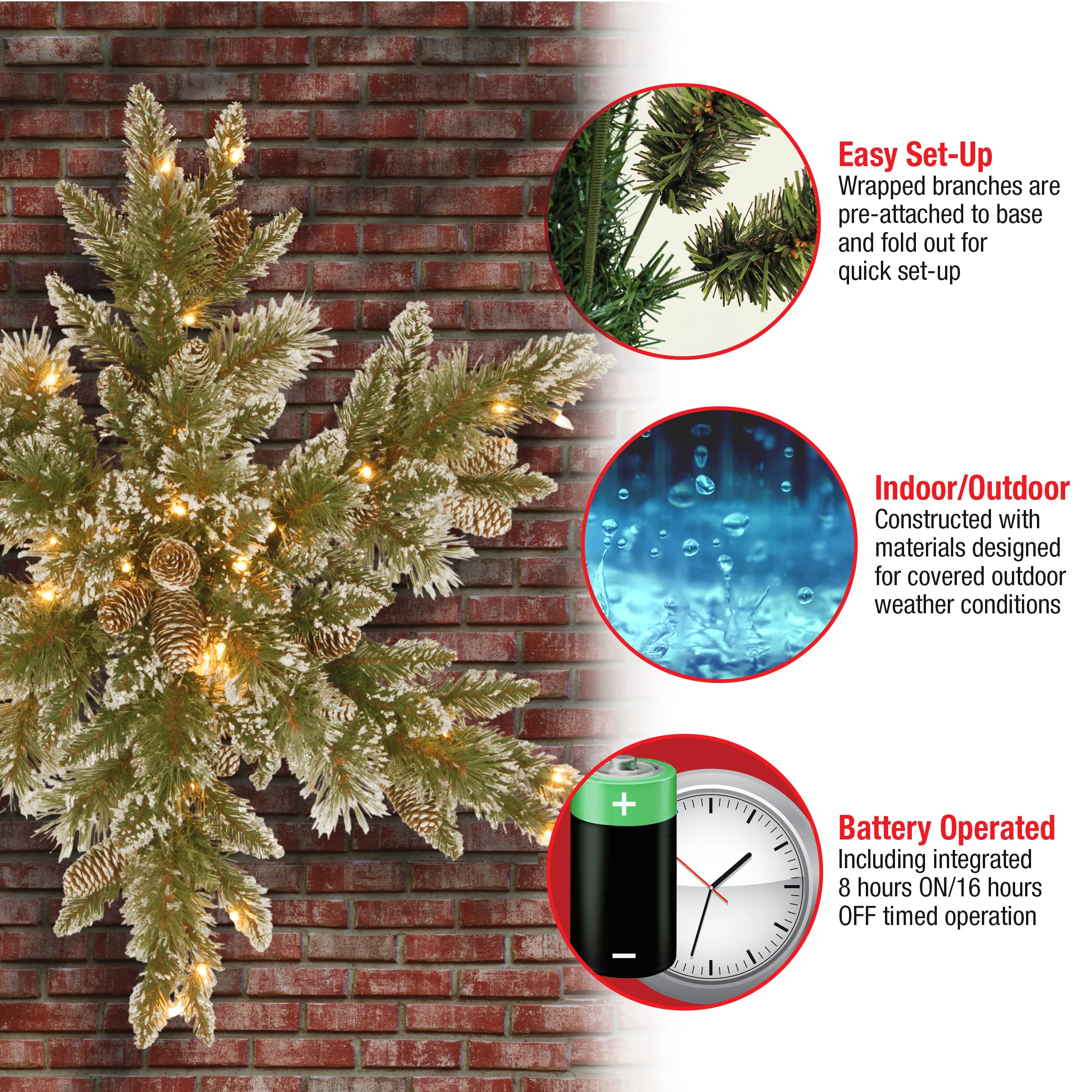 32 in. Pre-Lit Glittery Bristle Pine Snowflake with LED Lights - Image 5