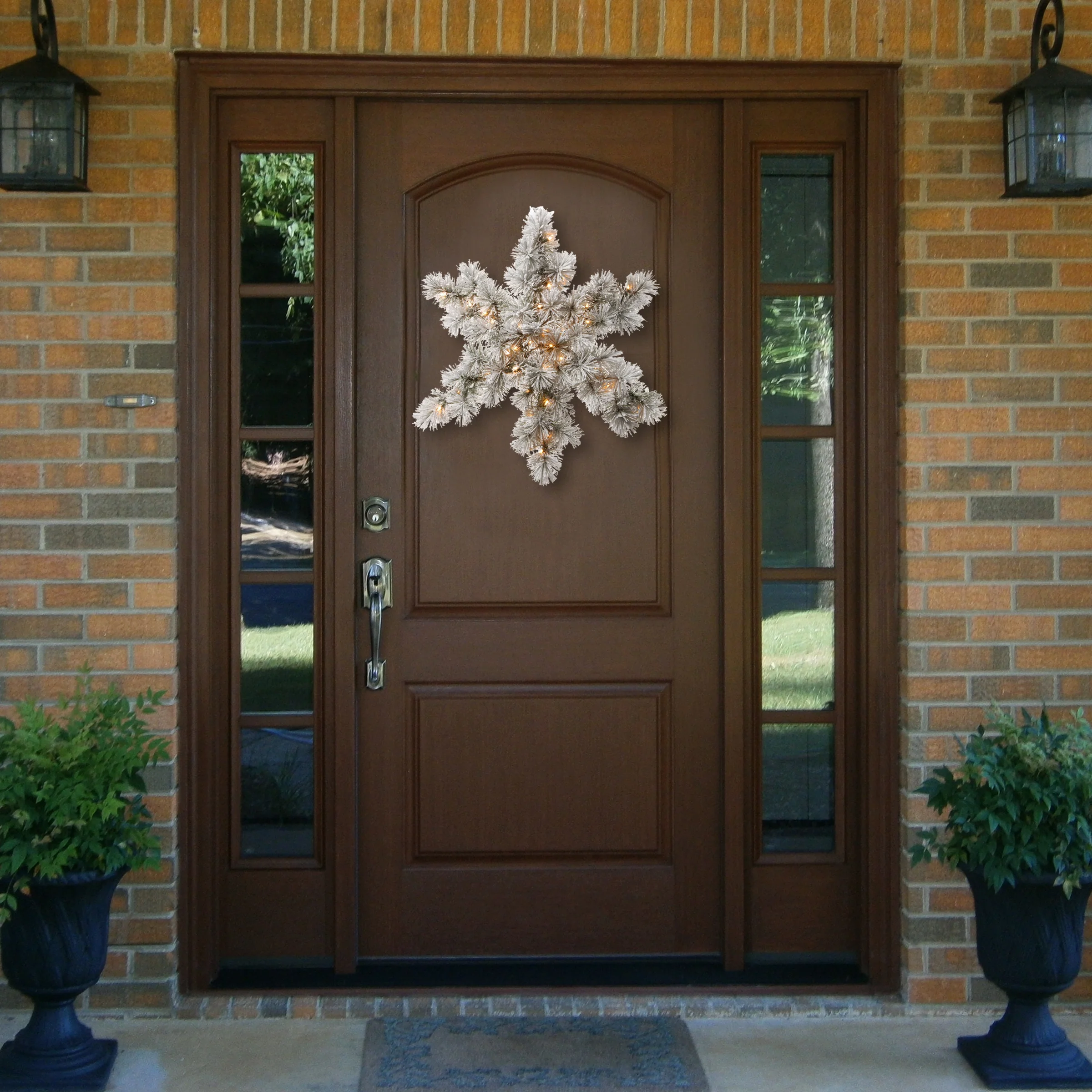 32 in. Pre-Lit Snowy Bristle Pine Snowflake with Warm White LED Lights - Image 2