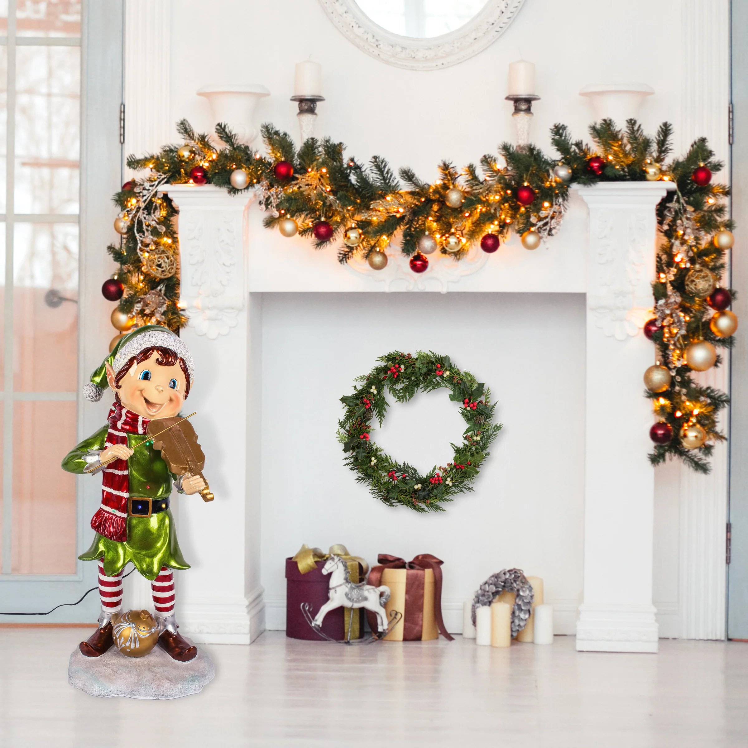 36 in. Fiddle Playing Pixie Elf with Multicolor Lights, Plug-In - Image 2