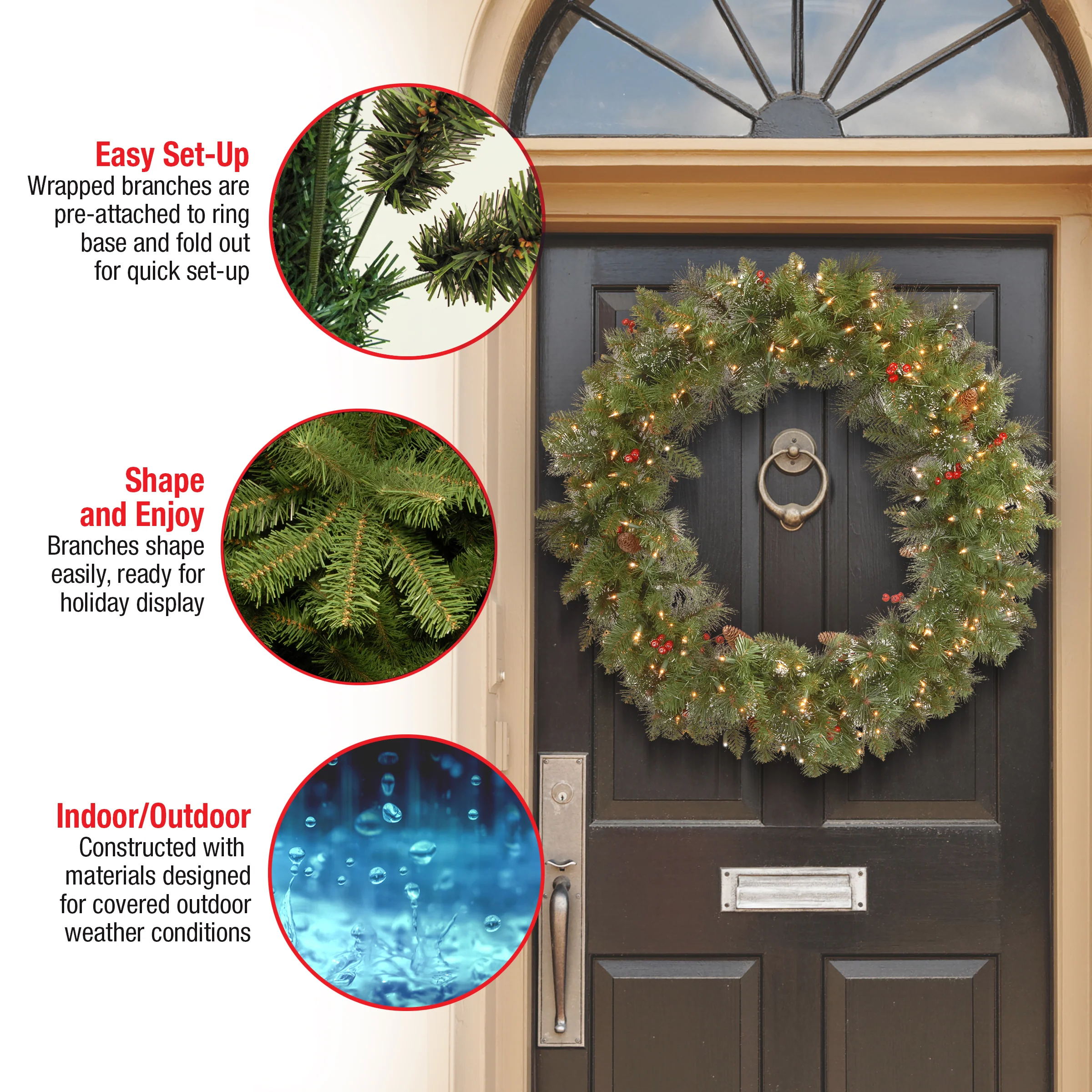 36 in. Pre-Lit Crestwood Spruce Wreath with Clear Lights, Plug-In - Image 6