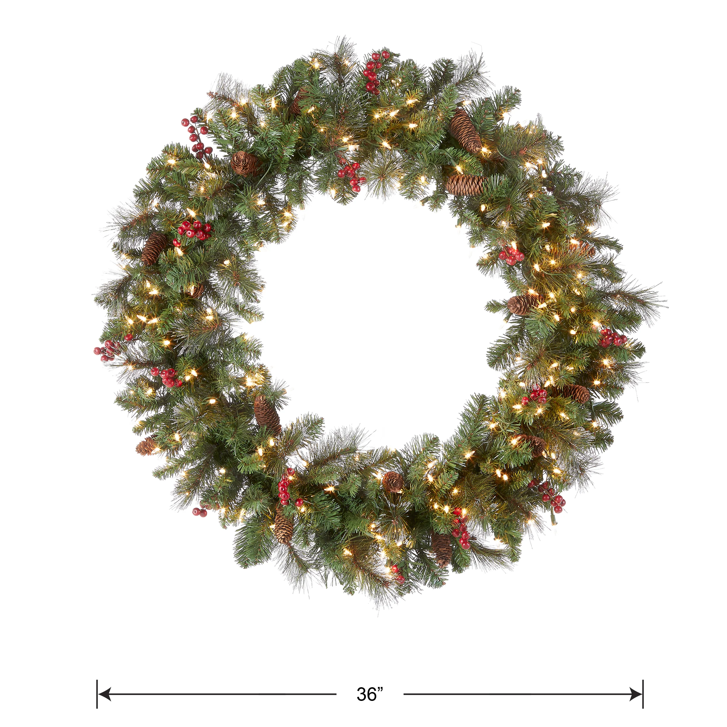 36 in. Pre-Lit Crestwood Spruce Wreath with Clear Lights, Plug-In - Image 7