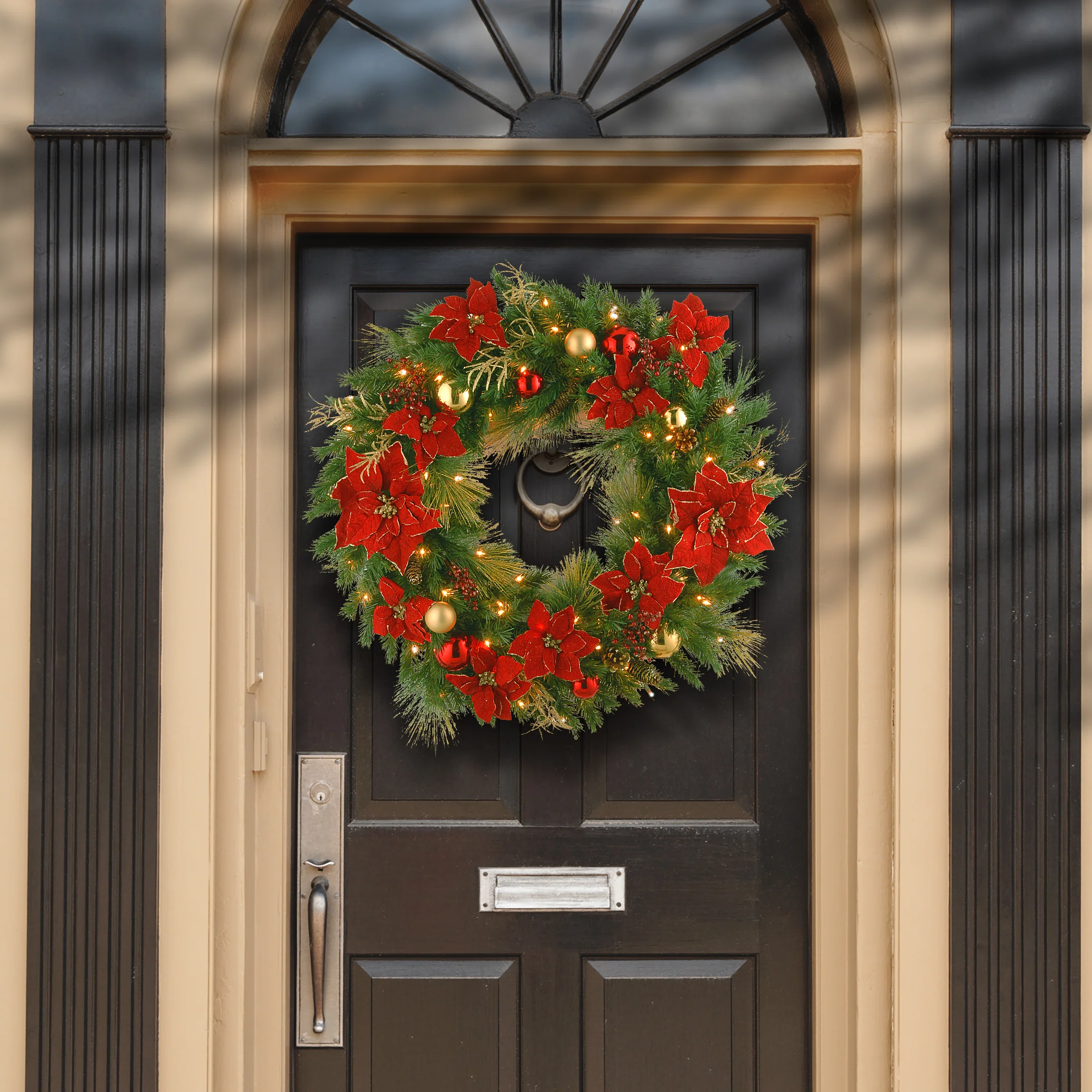 36 in. Pre-Lit Decorative Collection Home Spun Wreath with Clear Lights - Image 2
