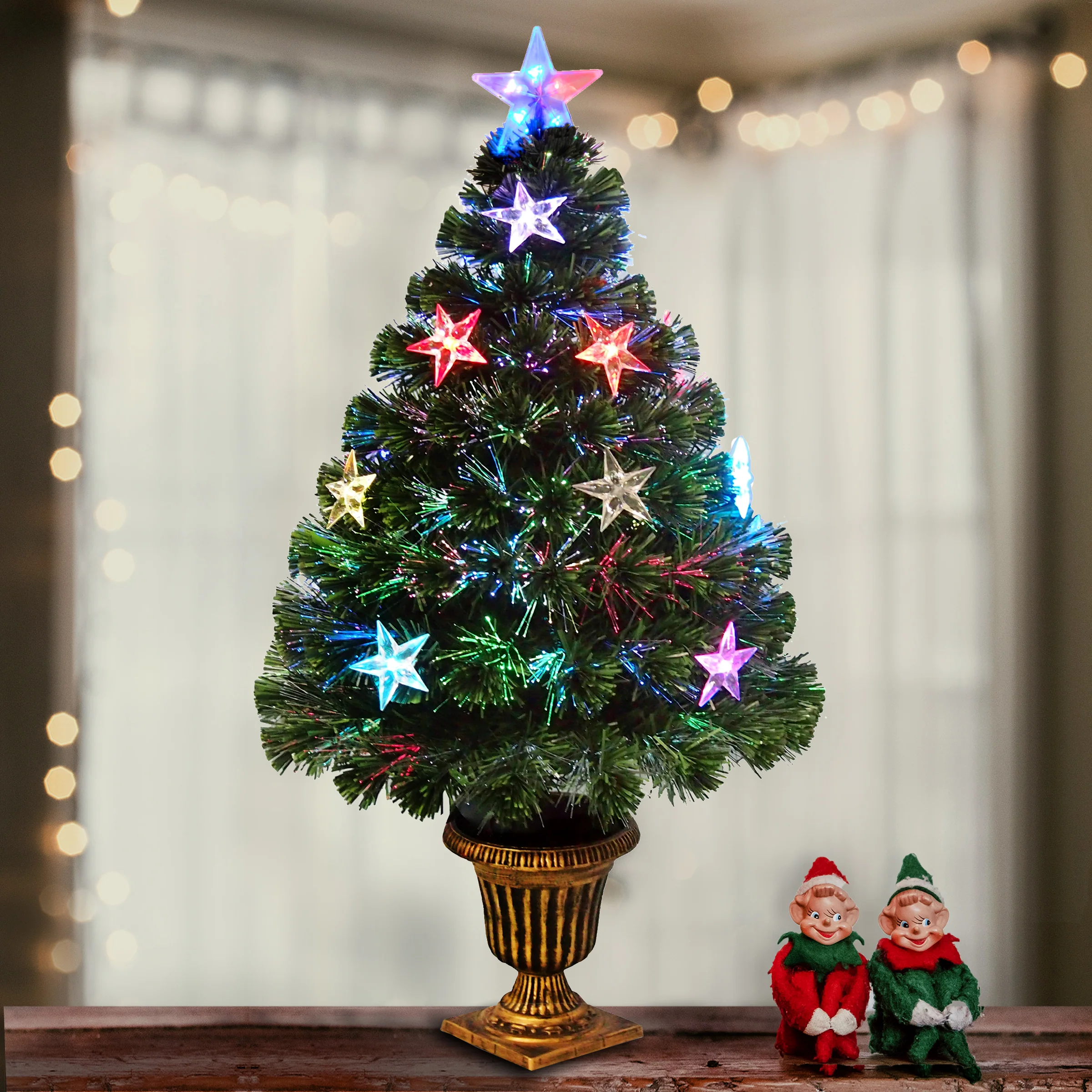 36 in. Pre-Lit Fiber Optic Evergreen Firework Tree with Star Decorations - Image 2