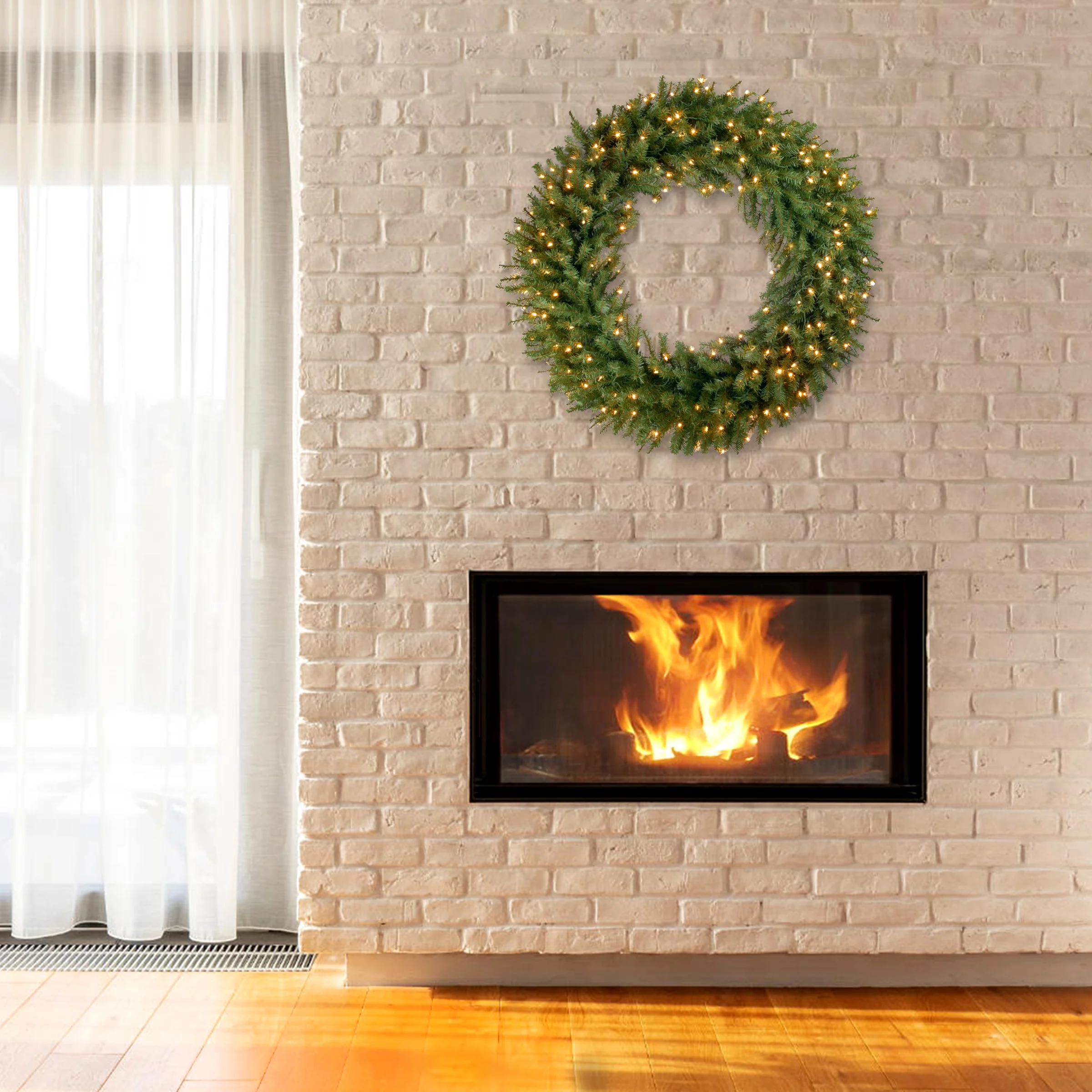 36 in. Pre-Lit Memory-Shape Norwood Fir Wreath with White LED Lights - Image 2