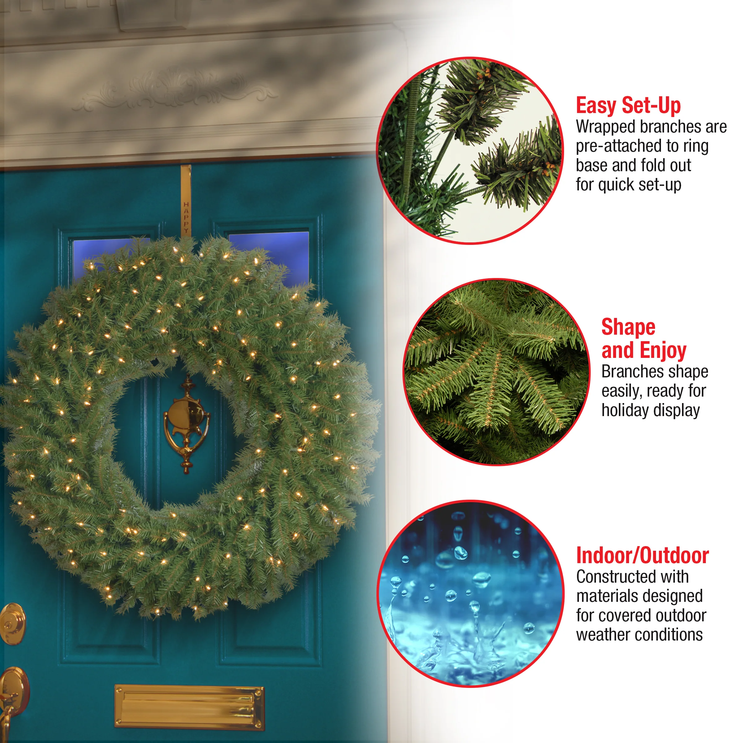 36 in. Pre-Lit Norwood Fir Wreath with Clear Lights, Plug-In - Image 5