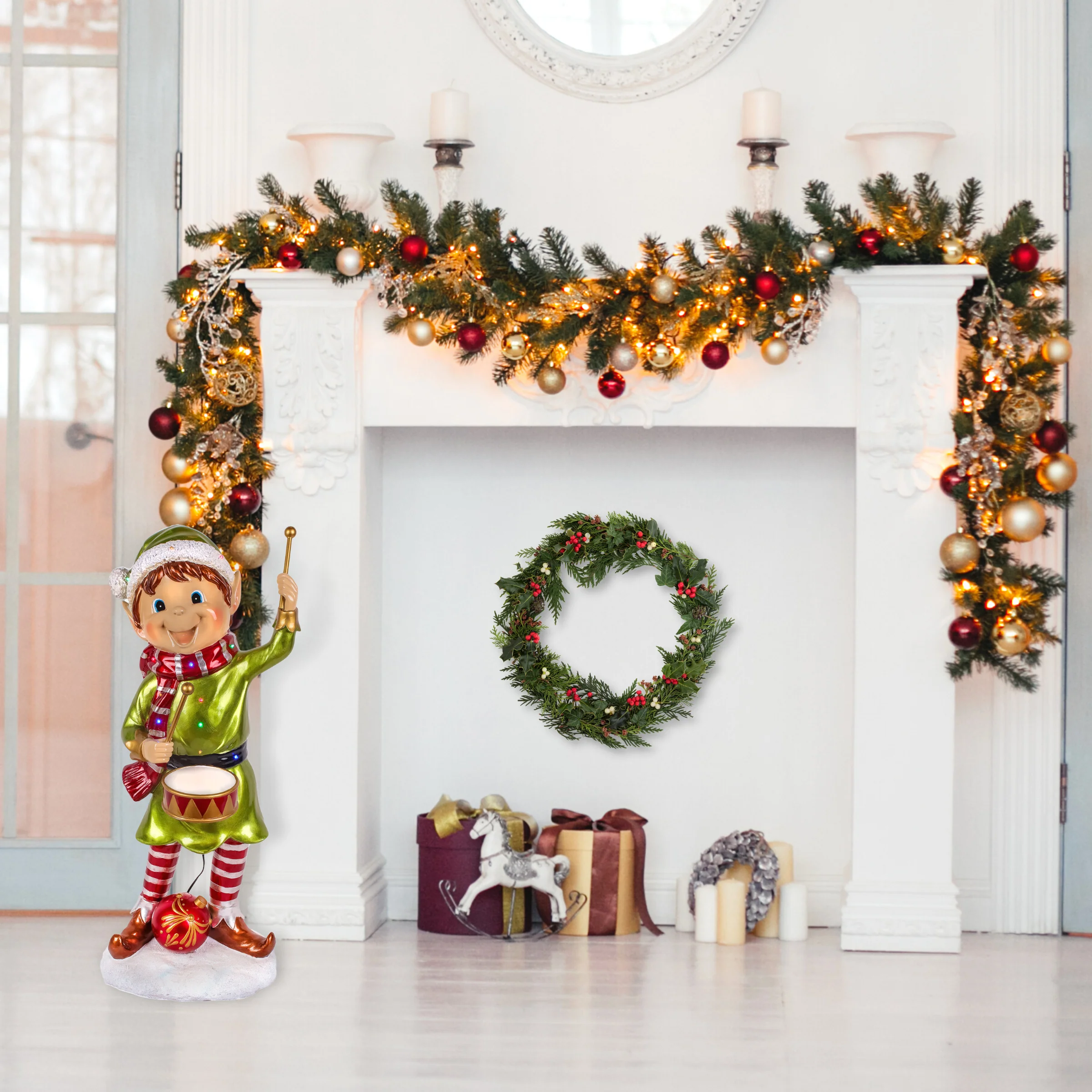 37 in. Drumming Pixie Elf with Multicolor Lights, Plug-In - Image 2