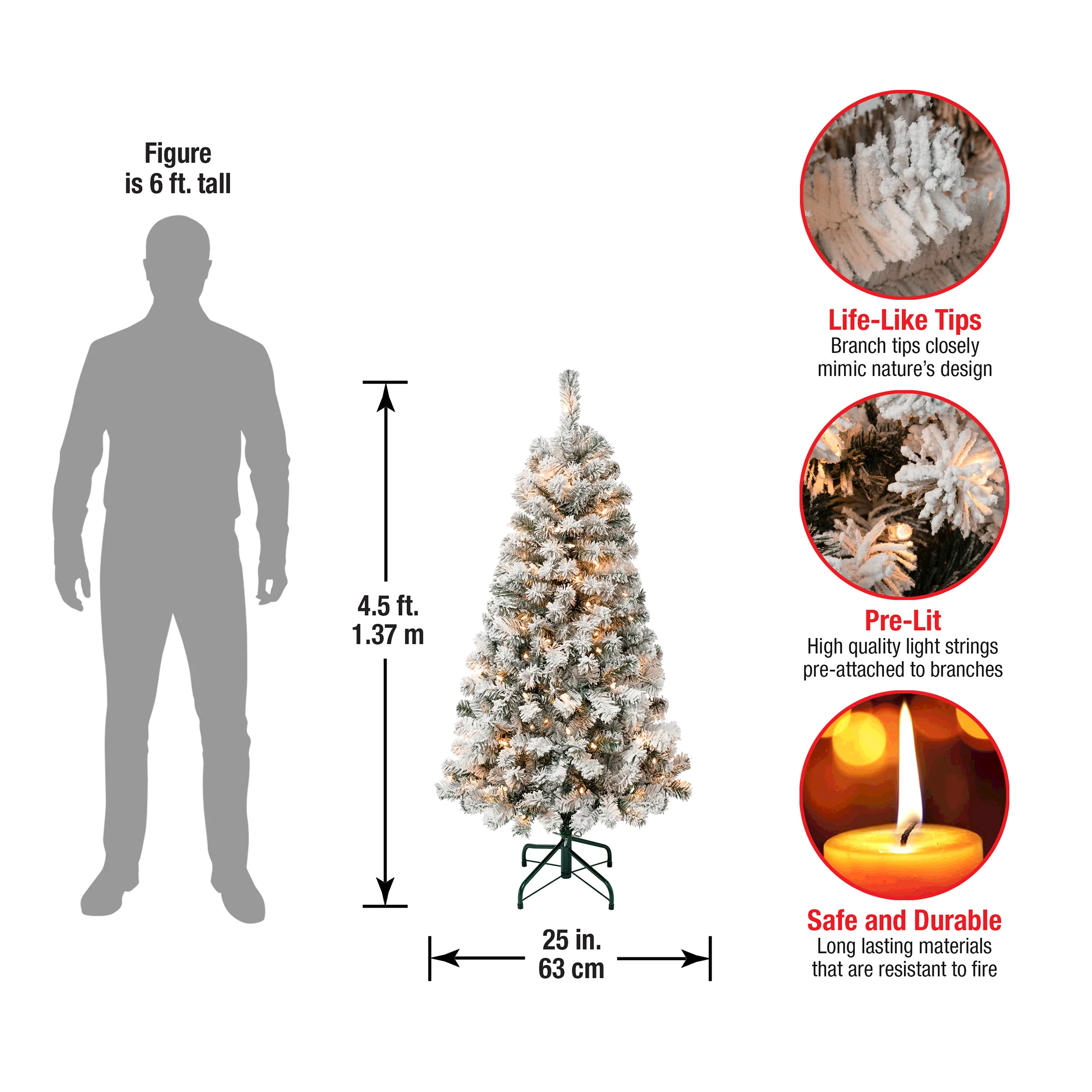 4.5 ft. Pre-Lit Acacia Flocked Tree with Clear Lights, Plug-In - Image 4
