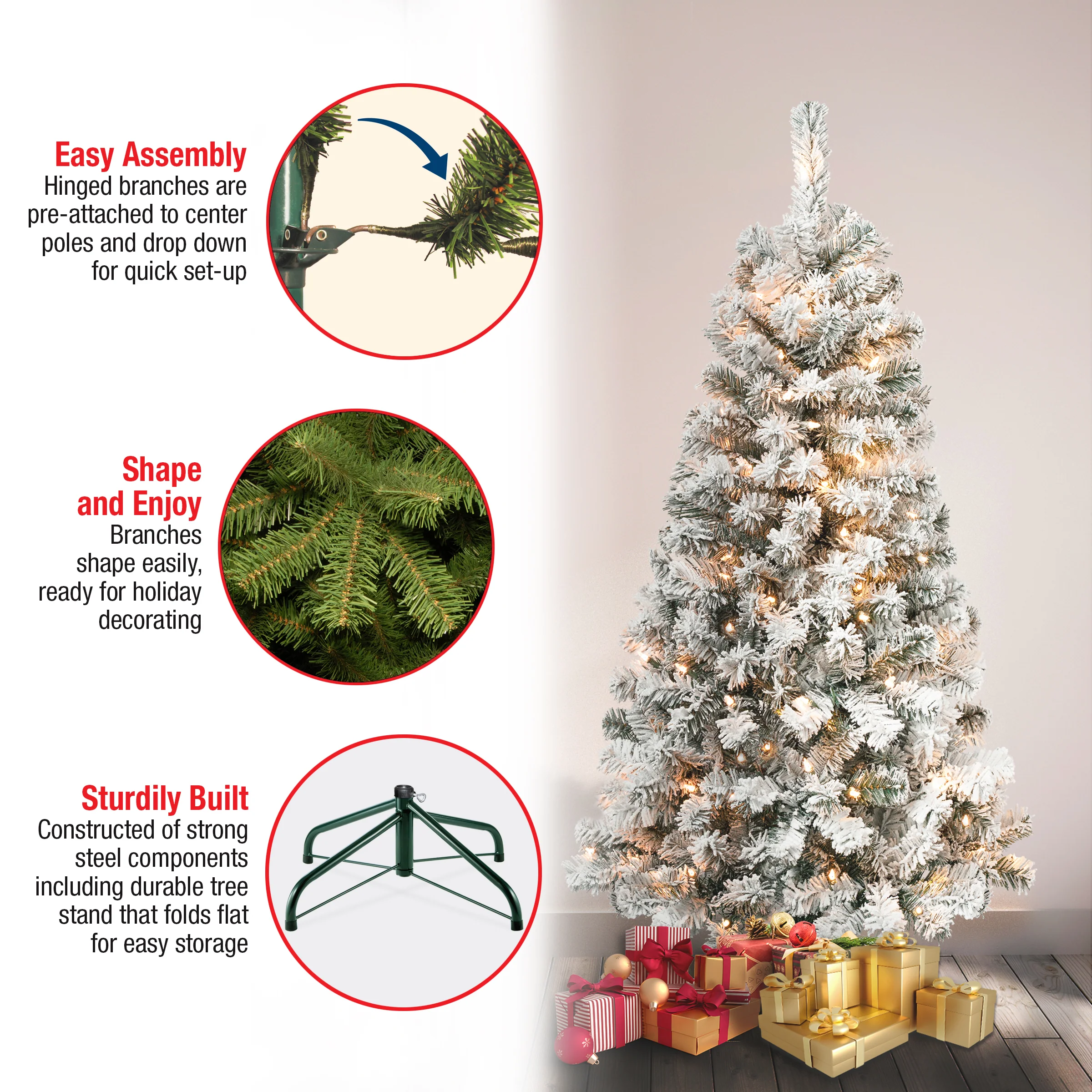 4.5 ft. Pre-Lit Acacia Flocked Tree with Clear Lights, Plug-In - Image 5