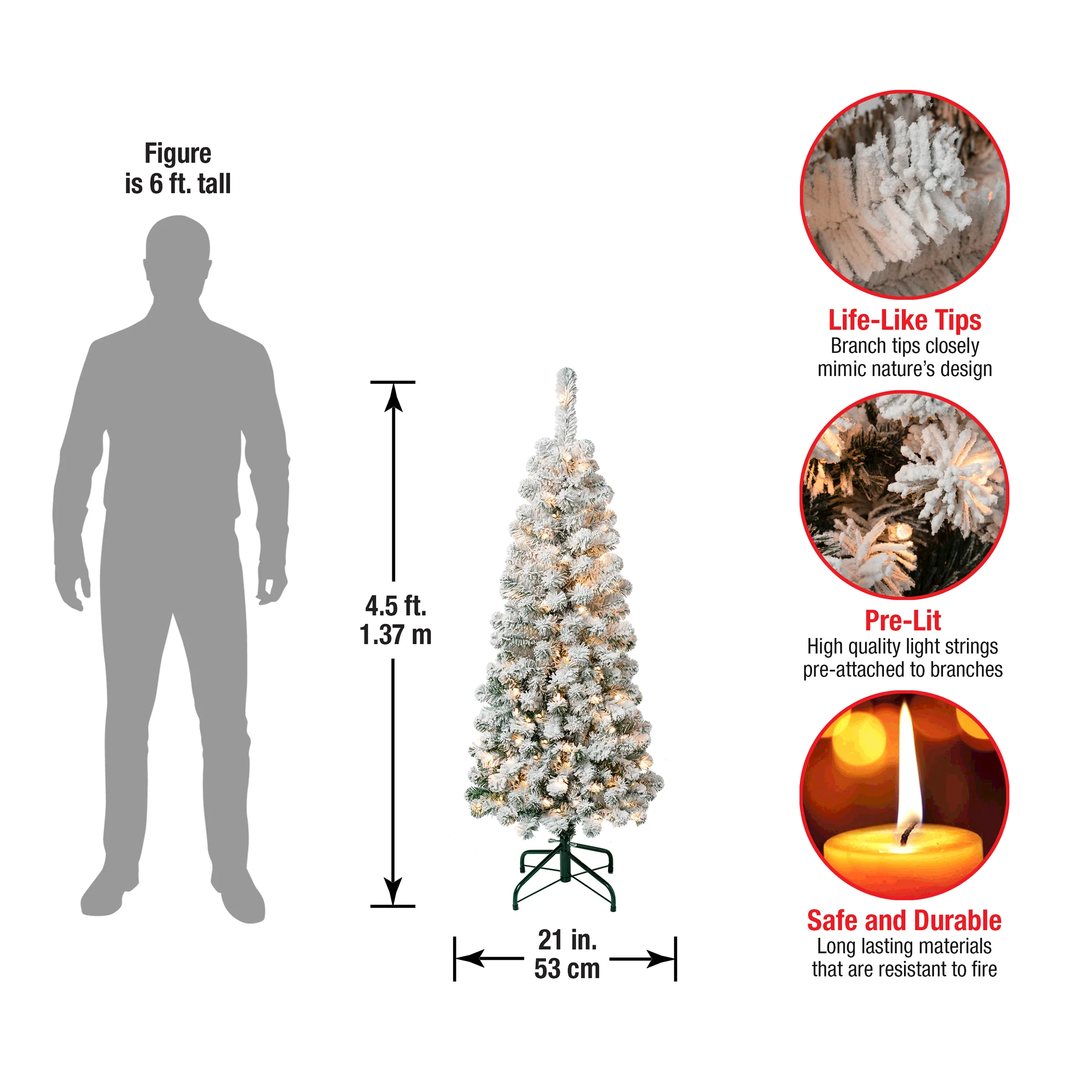 4.5 ft. Pre-Lit Acacia Pencil Slim Flocked Tree with Clear Lights, Plug-In - Image 4
