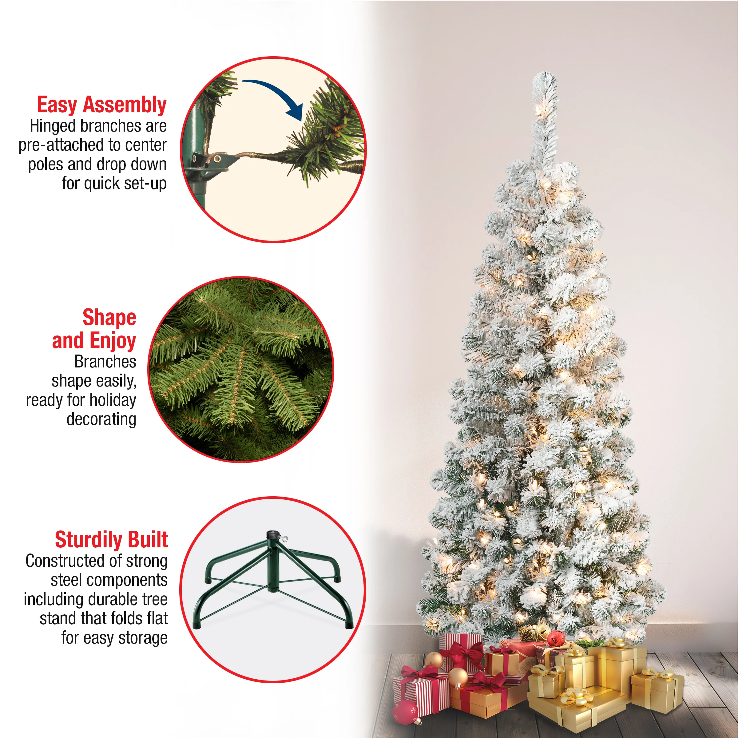 4.5 ft. Pre-Lit Acacia Pencil Slim Flocked Tree with Clear Lights, Plug-In - Image 5