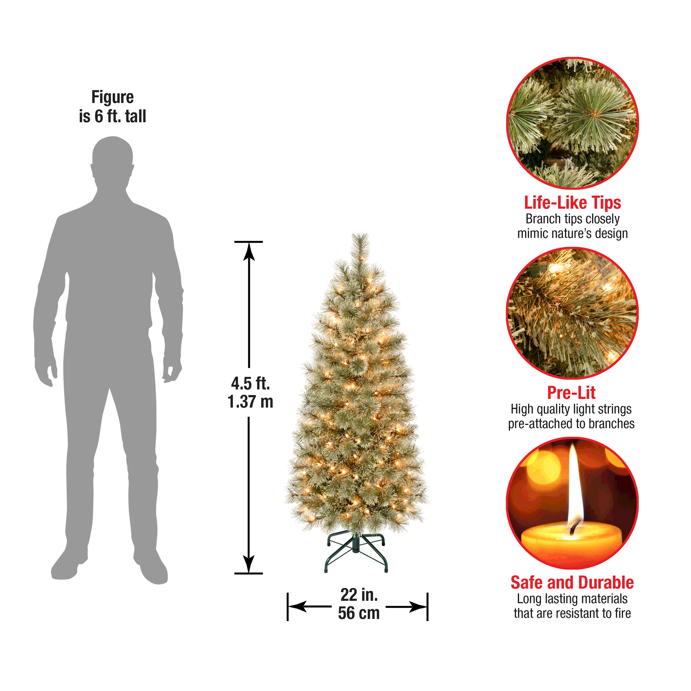 4.5 ft. Pre-Lit Arcadia Pine Cashmere Slim Tree with Clear Lights, Plug-In - Image 4