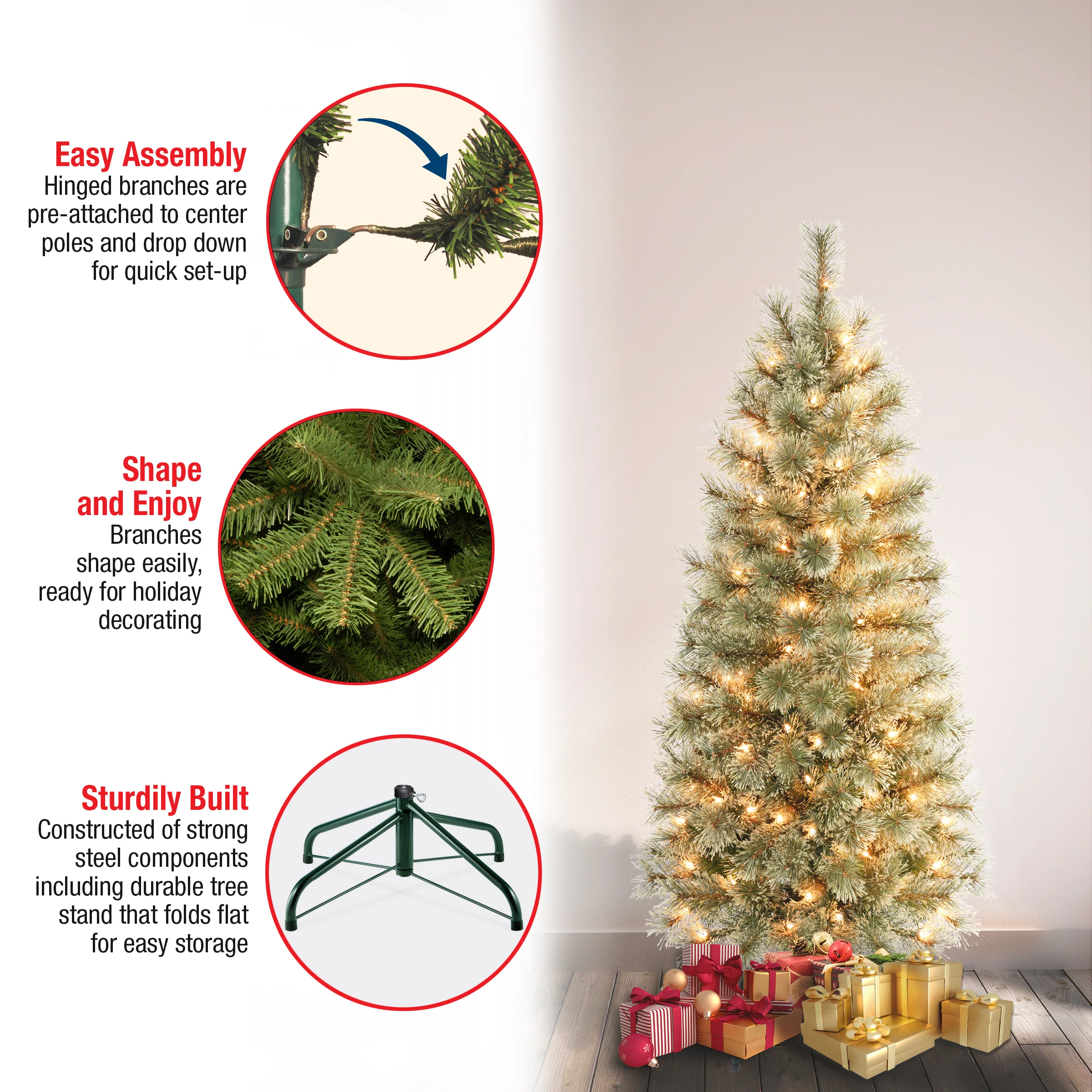 4.5 ft. Pre-Lit Arcadia Pine Cashmere Slim Tree with Clear Lights, Plug-In - Image 5