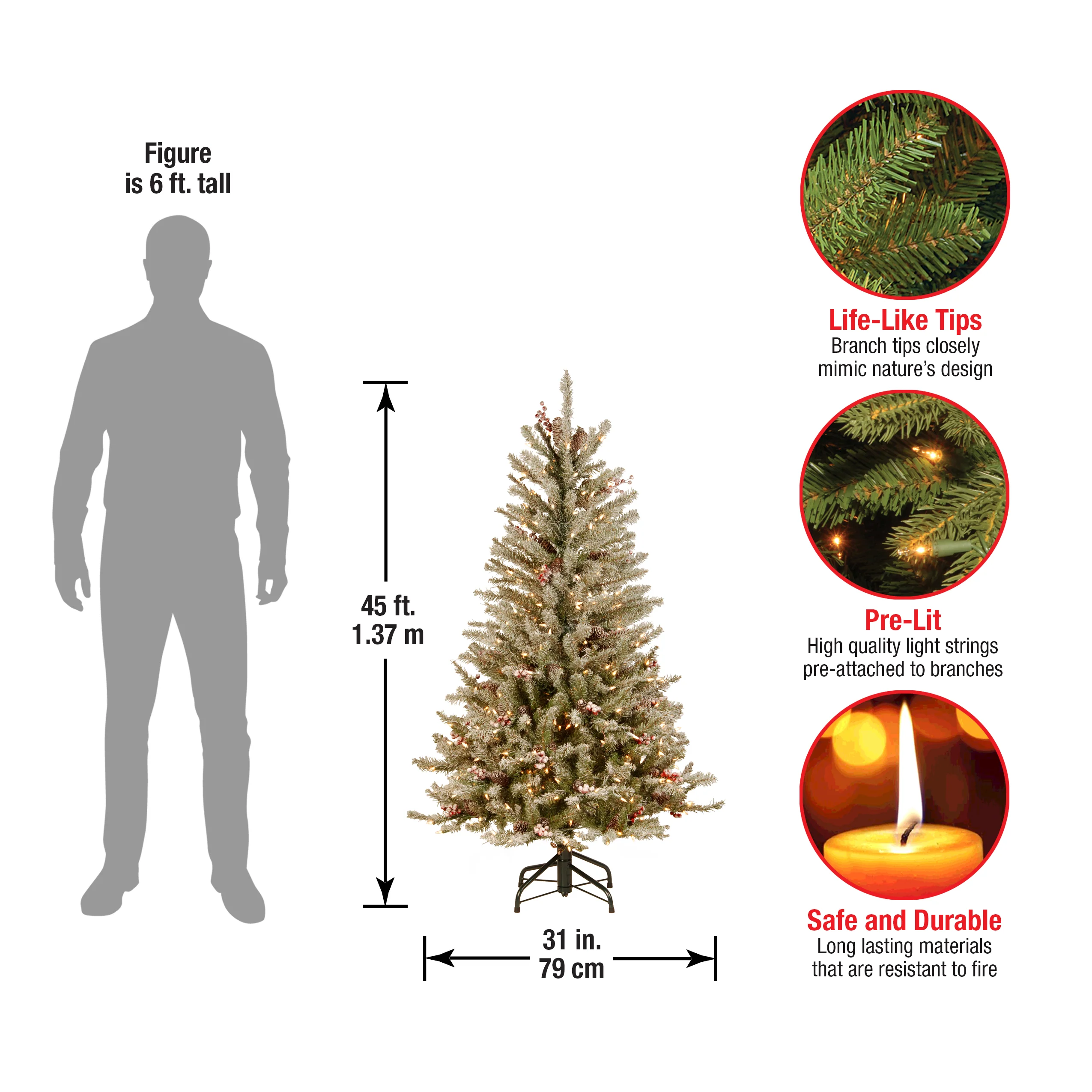4.5 ft. Pre-Lit Dunhill Fir Slim Tree with Clear Lights, Plug-In - Image 4