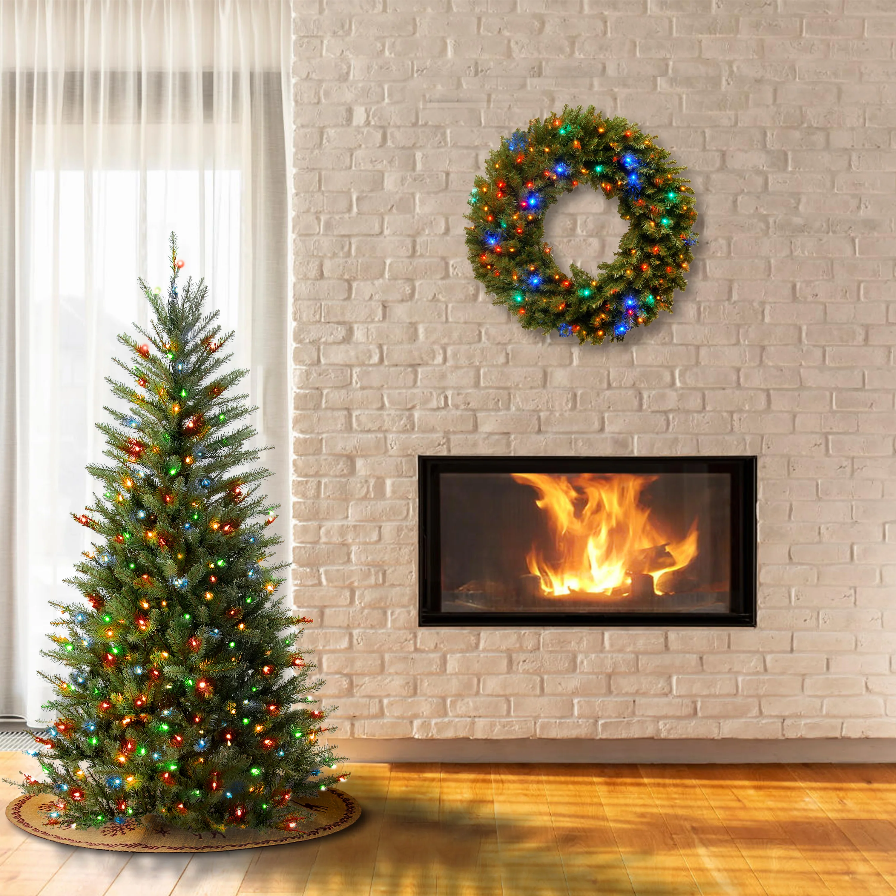 4.5 ft. Pre-Lit Dunhill Fir Slim Tree with Multicolor Lights - Image 2