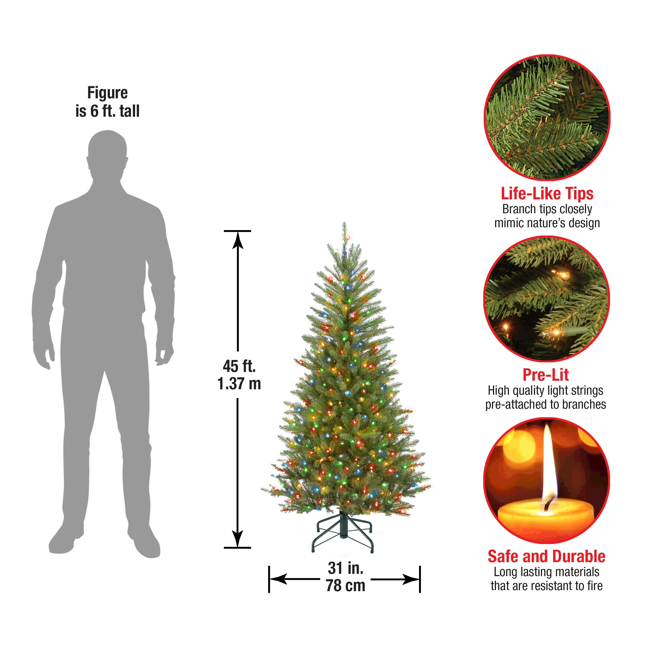 4.5 ft. Pre-Lit Dunhill Fir Slim Tree with Multicolor Lights - Image 5