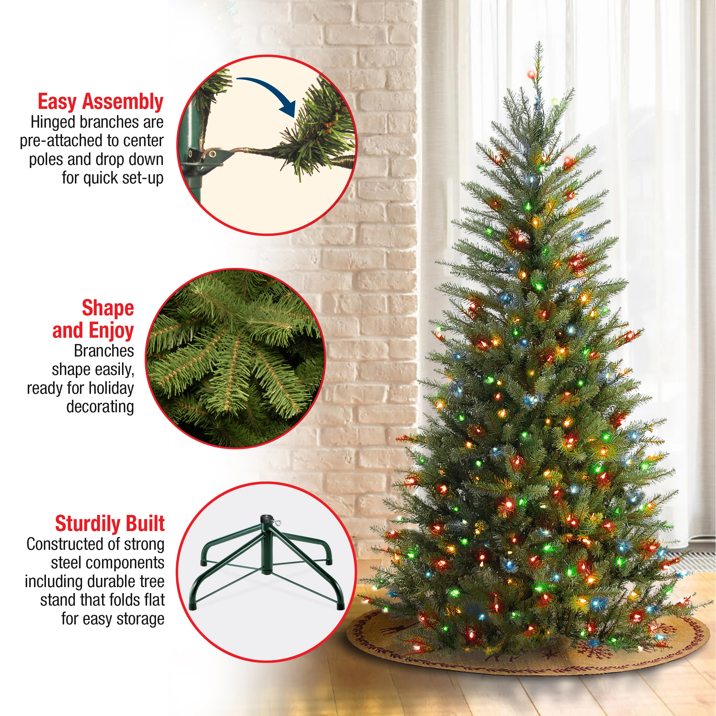 4.5 ft. Pre-Lit Dunhill Fir Slim Tree with Multicolor Lights - Image 6