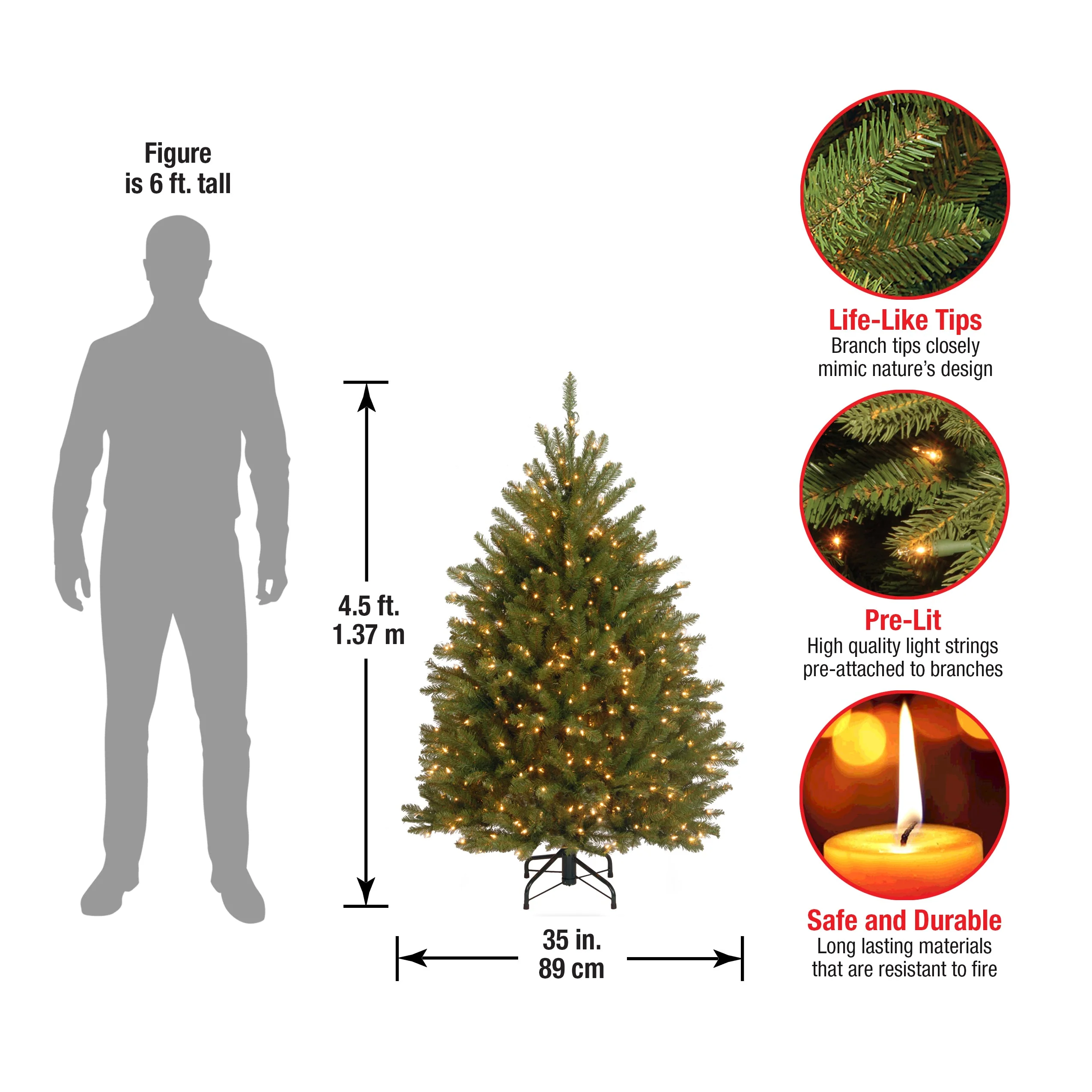 4.5 ft. Pre-Lit Dunhill Fir Tree with Clear Lights, Plug-In - Image 5