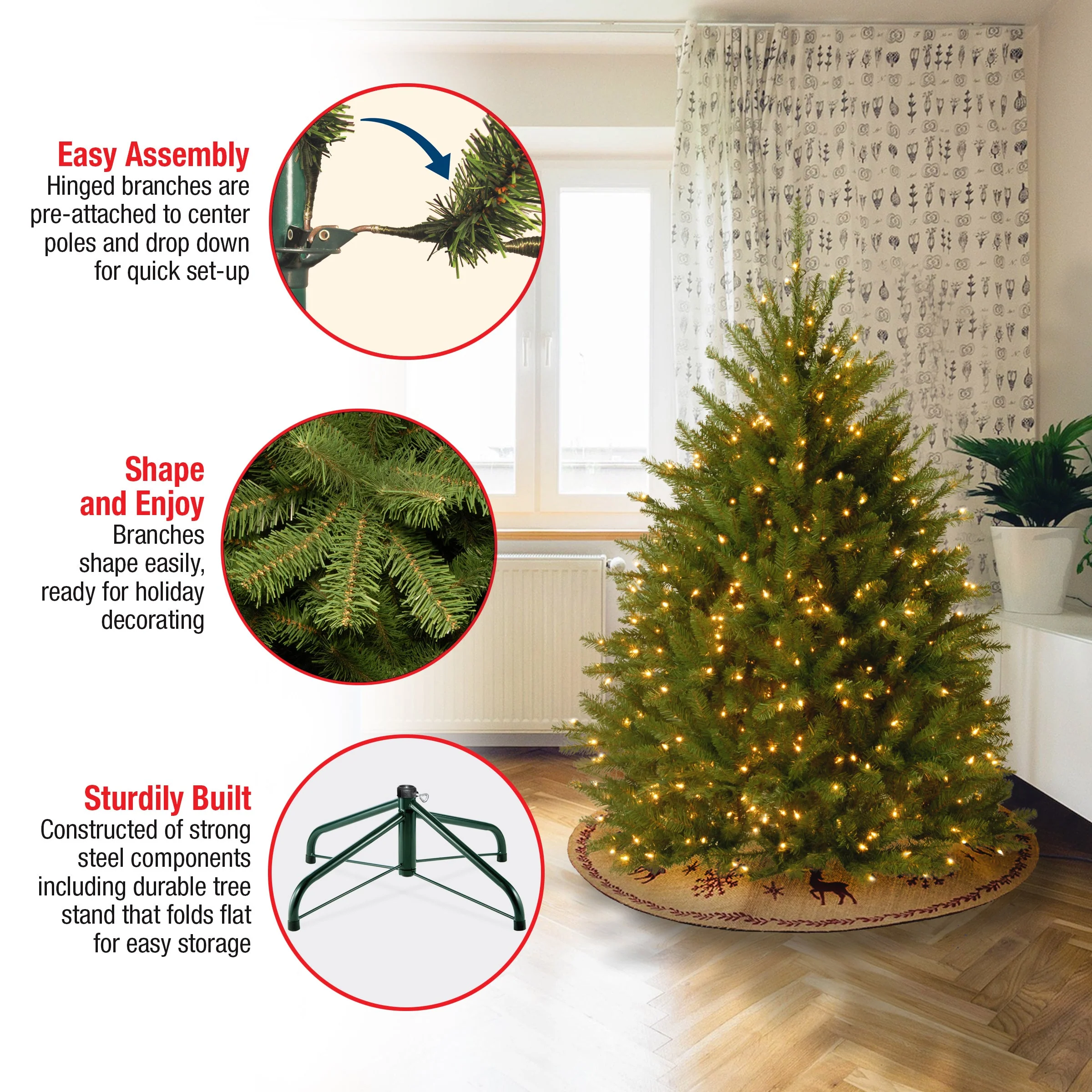 4.5 ft. Pre-Lit Dunhill Fir Tree with Clear Lights, Plug-In - Image 6