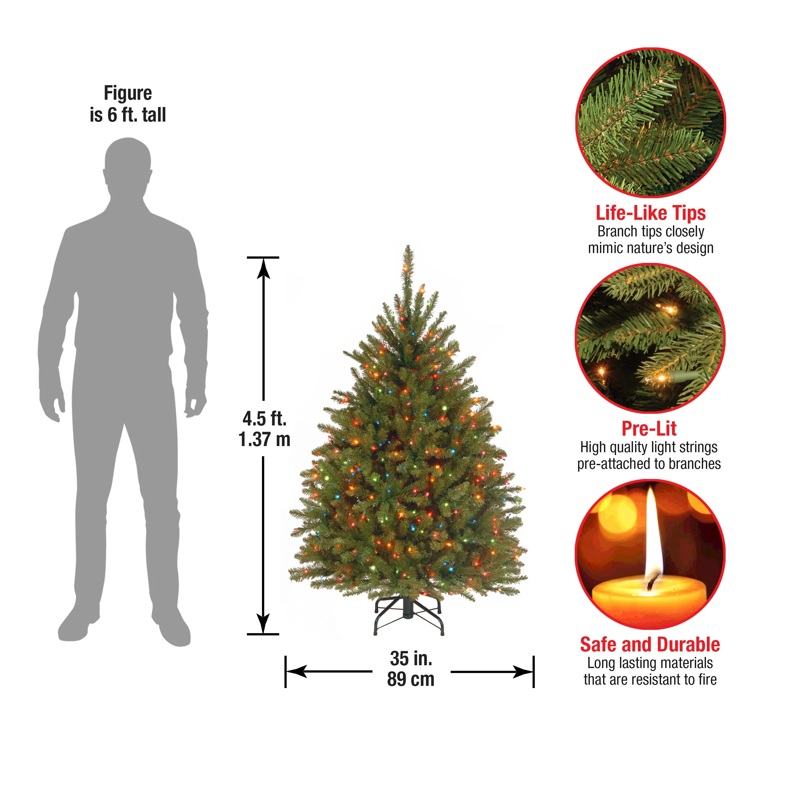4.5 ft. Pre-Lit Dunhill Fir Tree with Multicolor Lights, Plug-In - Image 6