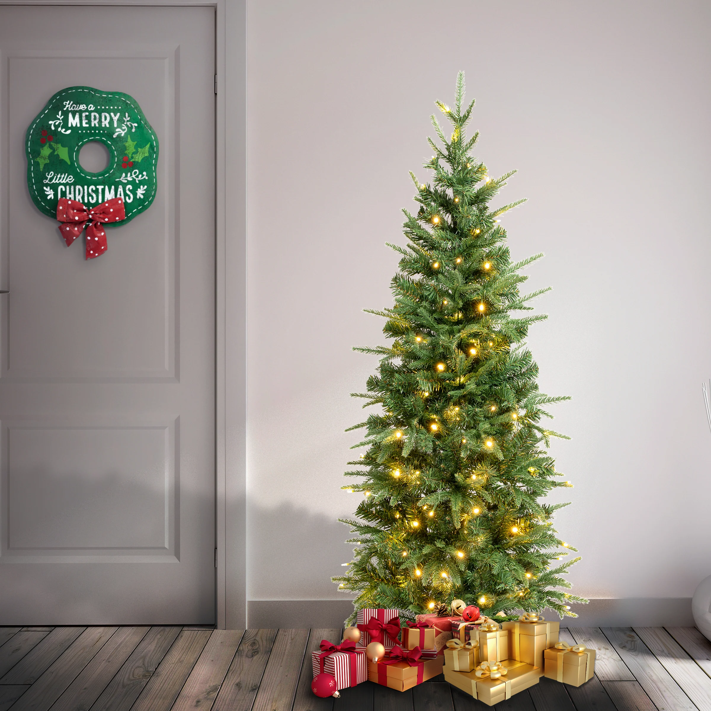 4.5 ft. Pre-Lit Duxbury Light Green Slim Tree with Warm White LED Lights, Plug-In - Image 2