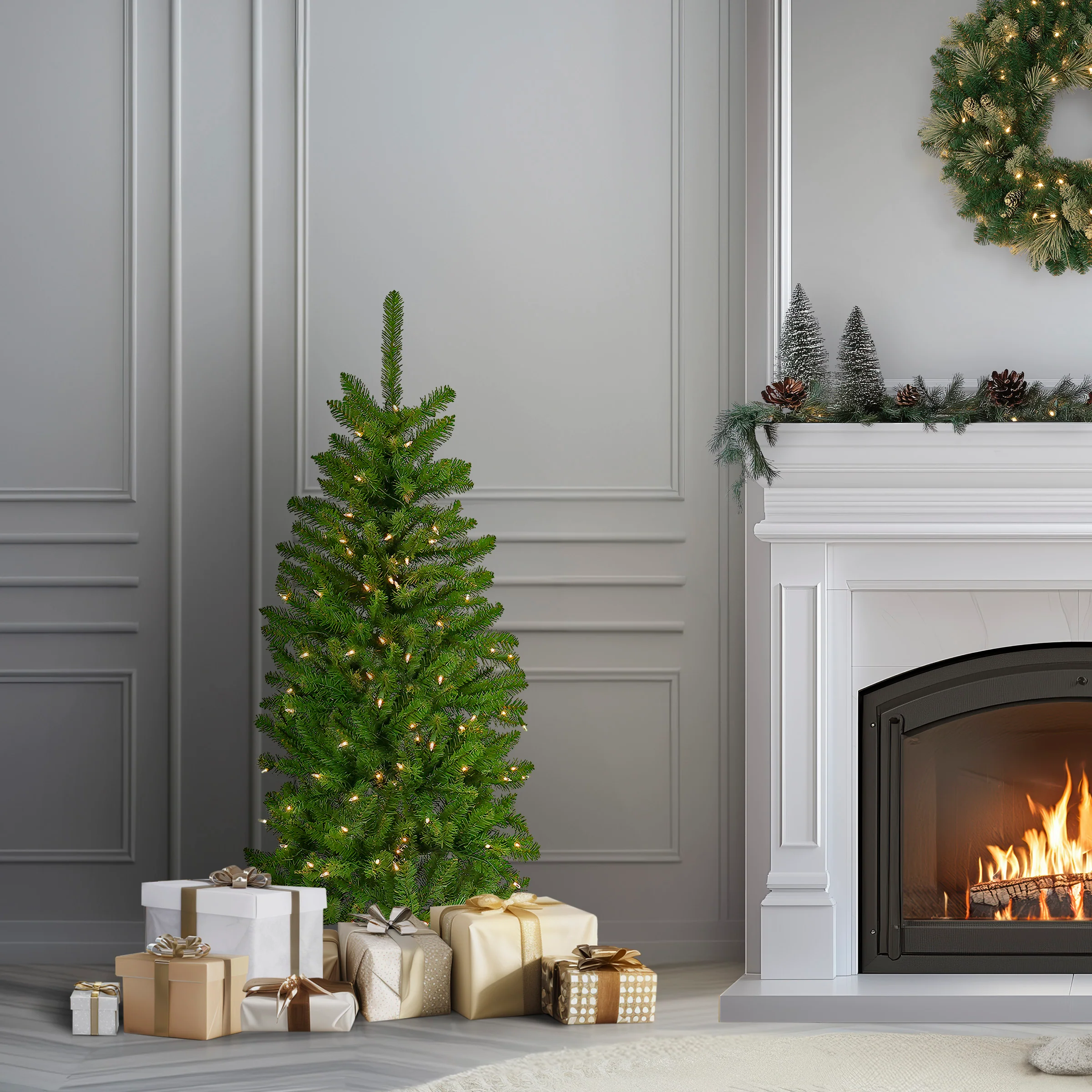 4.5 ft. Pre-Lit Kingswood Fir Pencil Tree with Clear Lights, Plug-In - Image 2
