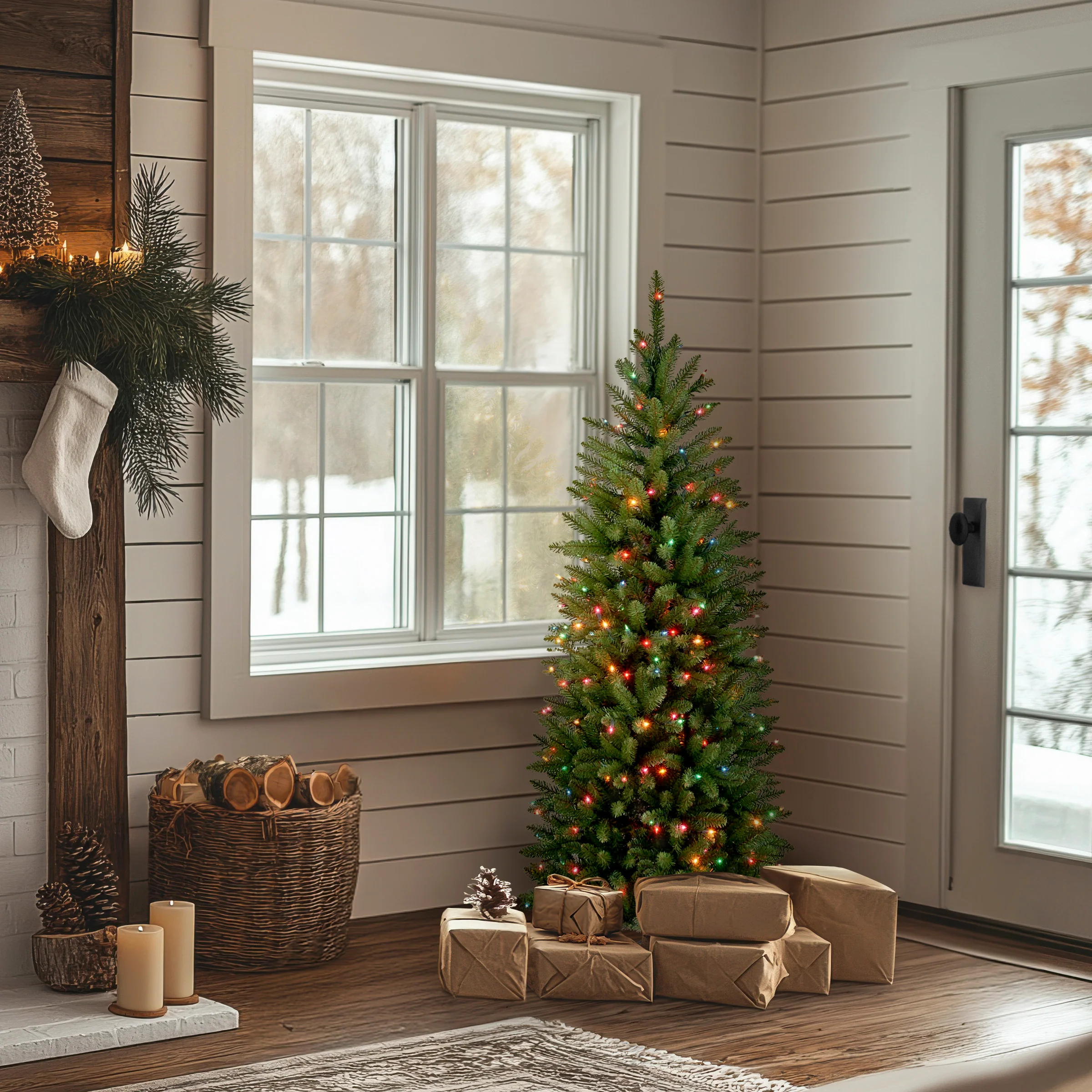 4.5 ft. Pre-Lit Kingswood Fir Pencil Tree with Multicolor Lights, Plug-In - Image 2