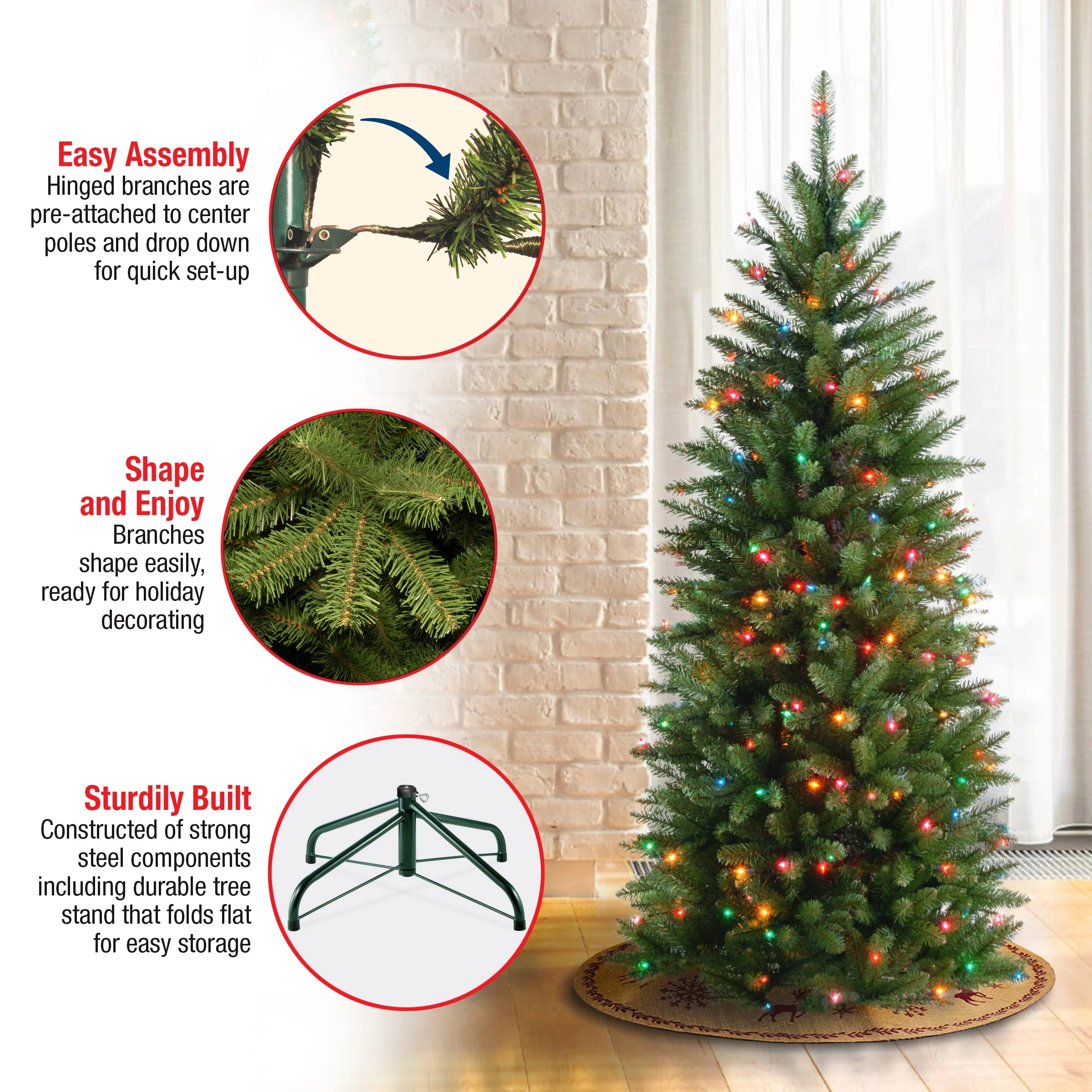 4.5 ft. Pre-Lit Kingswood Fir Pencil Tree with Multicolor Lights, Plug-In - Image 5