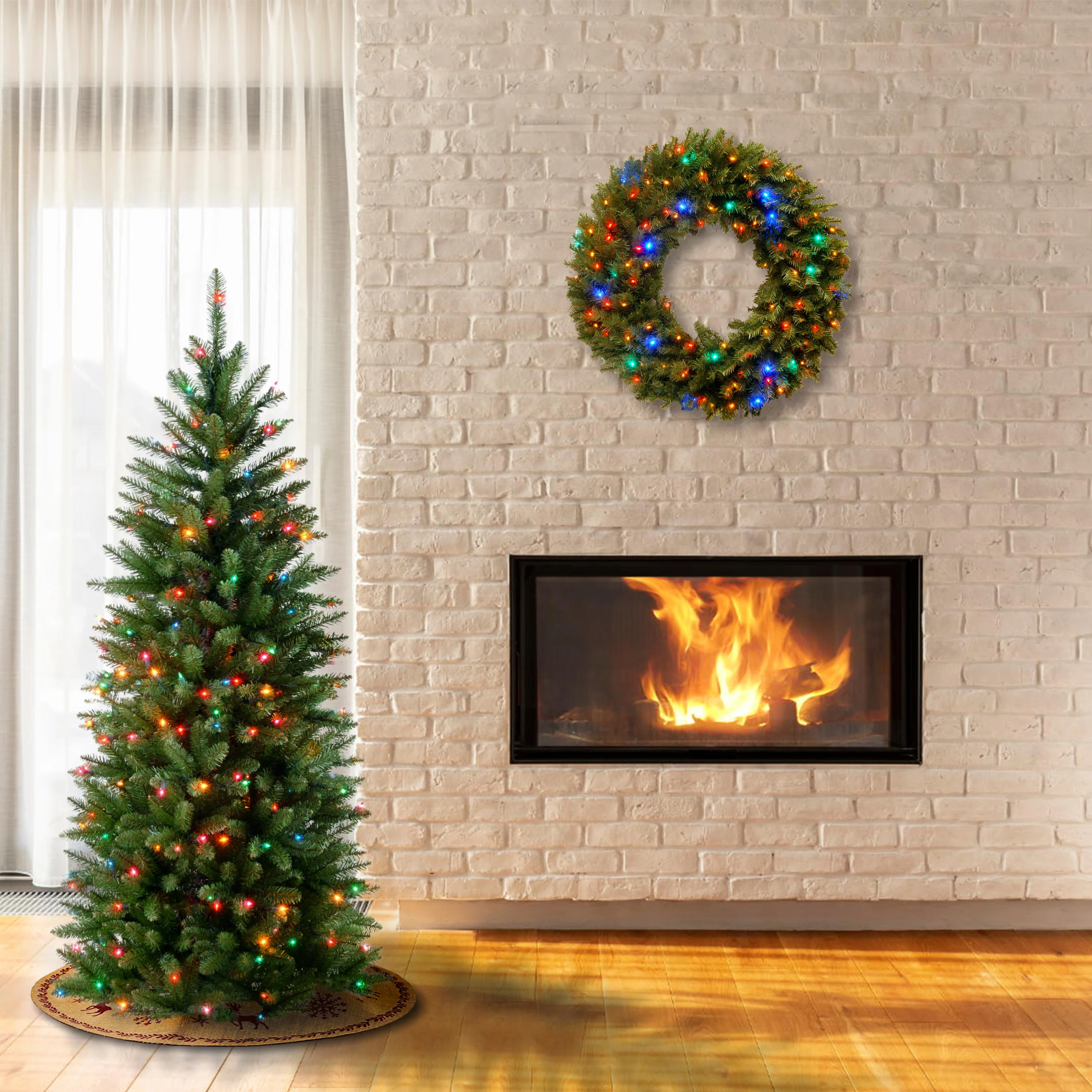 4.5 ft. Pre-Lit Kingswood Fir Pencil Tree with Multicolor Lights, Plug-In - Image 9