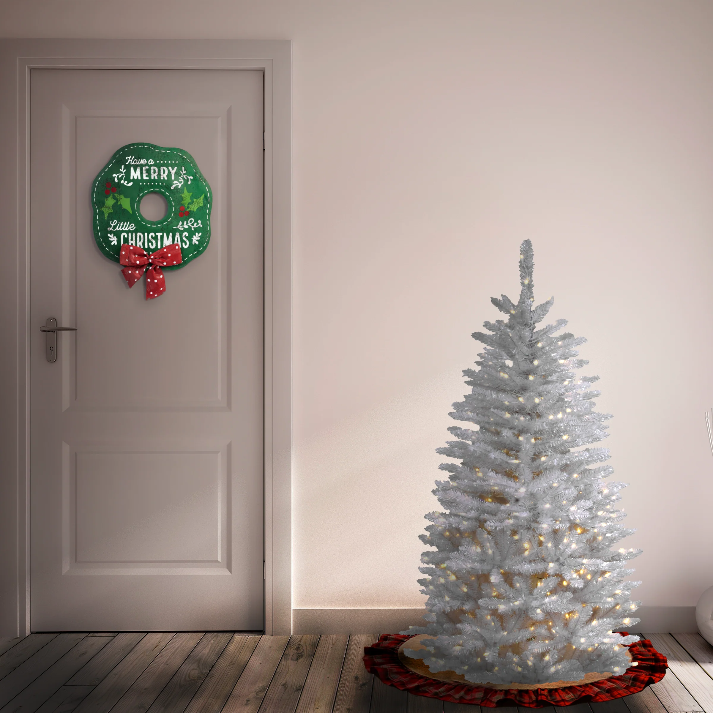 4.5 ft. Pre-Lit Kingswood Fir White Pencil Tree with Clear Lights, Plug-In - Image 3