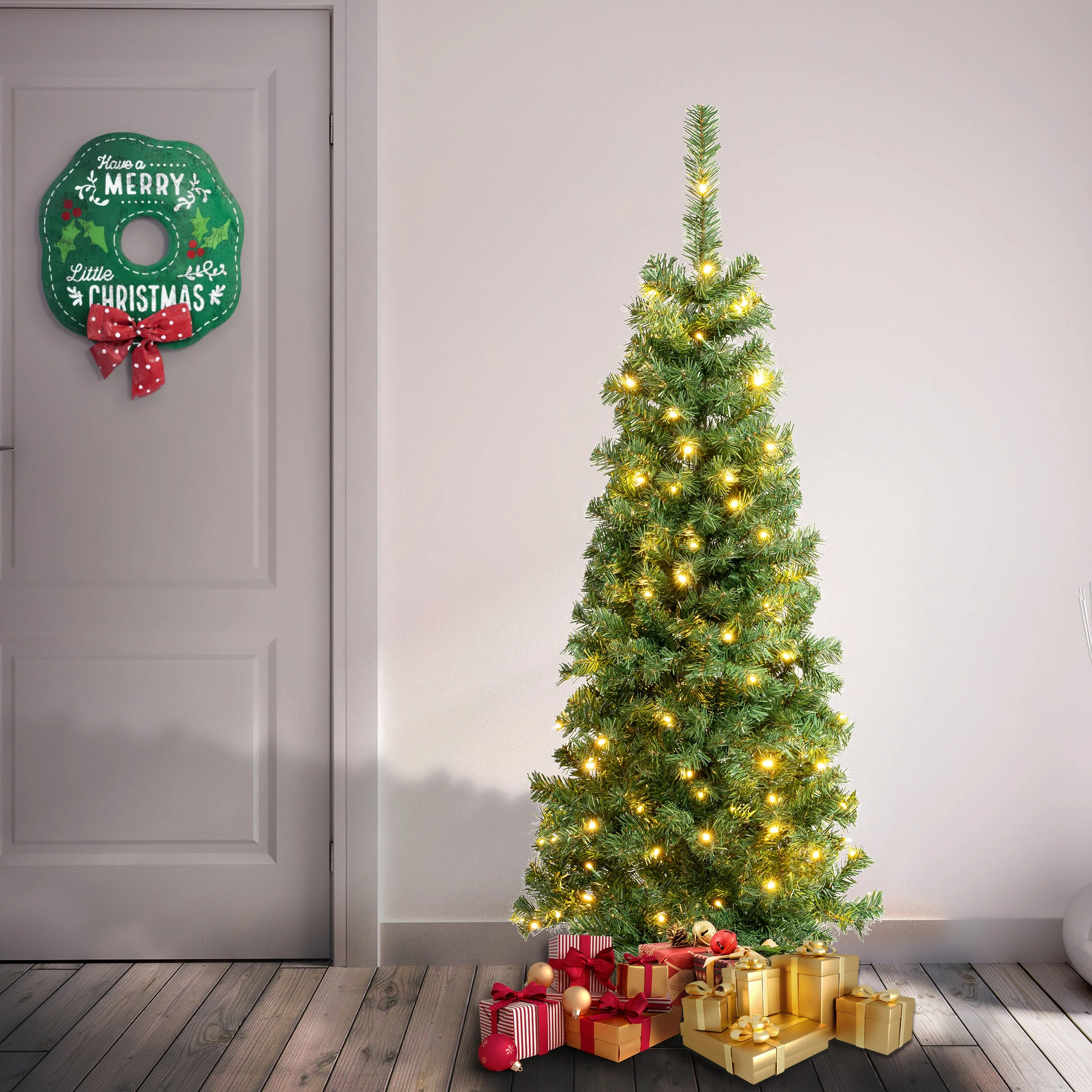 4.5 ft. Pre-lit Linden Spruce Wrapped Tree with Warm White LED Lights, Plug-In - Image 6
