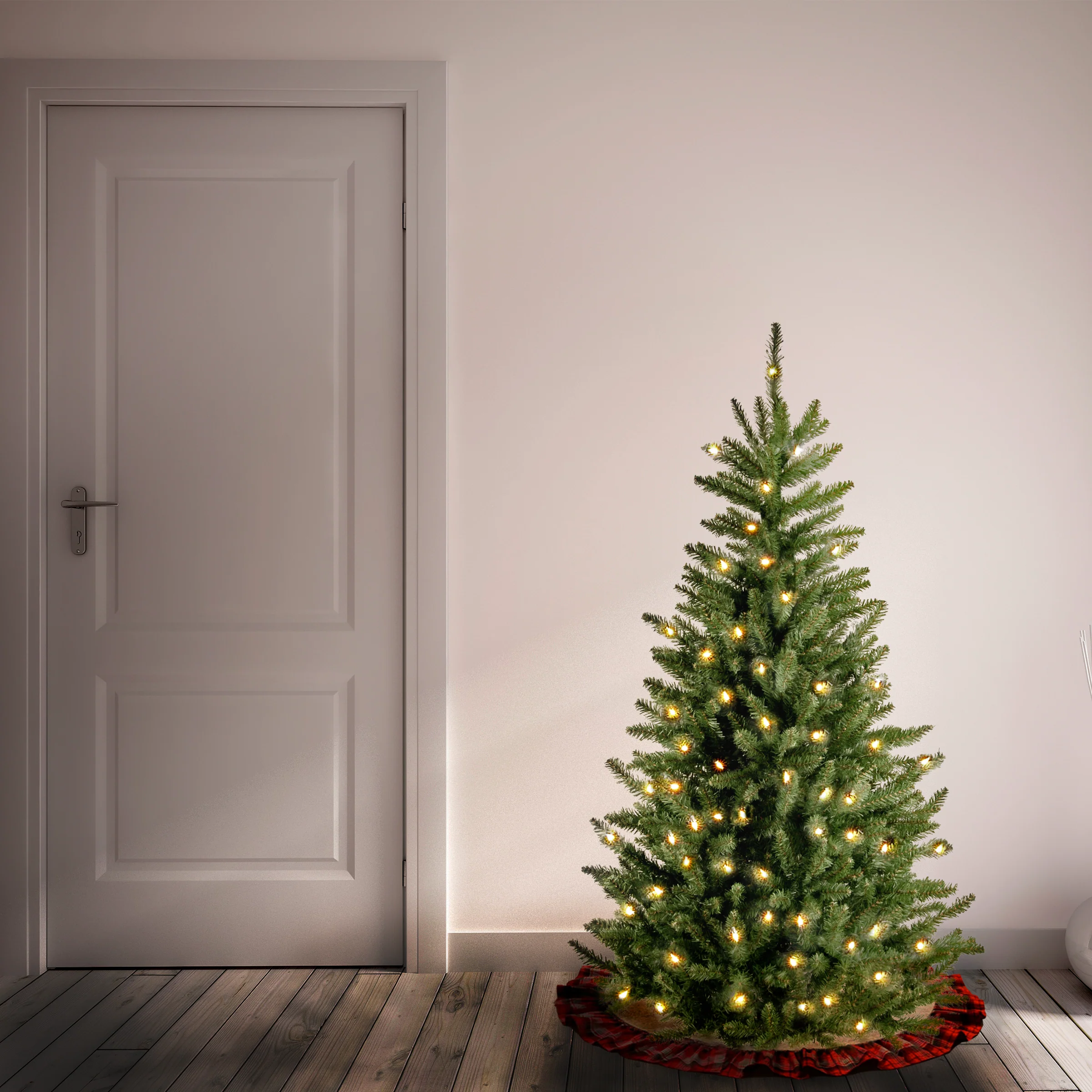 4.5 ft. Pre-Lit Natural Fraser Fir Slim Tree with Clear Lights - Image 2
