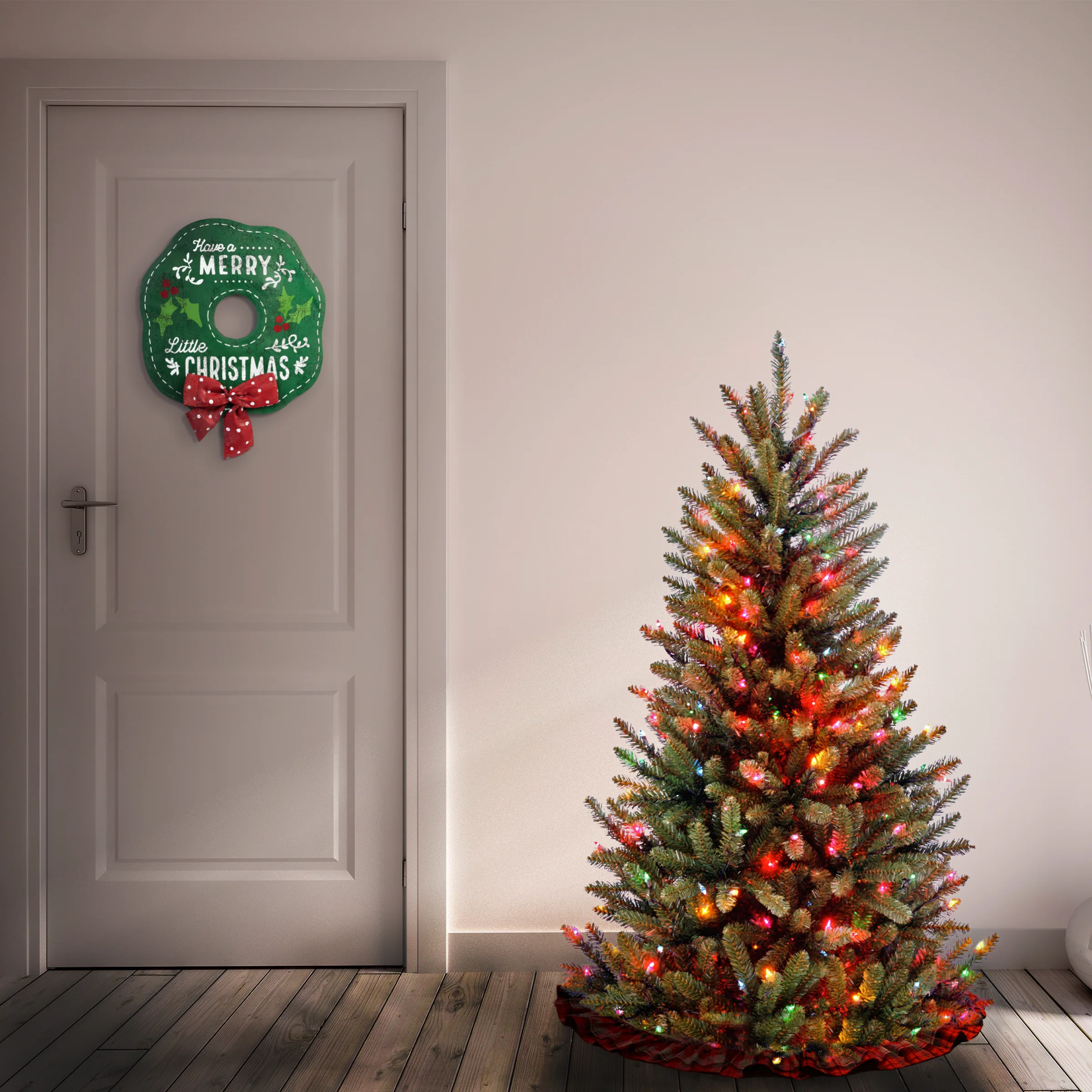 4.5 ft. Pre-Lit Natural Fraser Fir Slim Tree with Multicolor Lights - Image 2