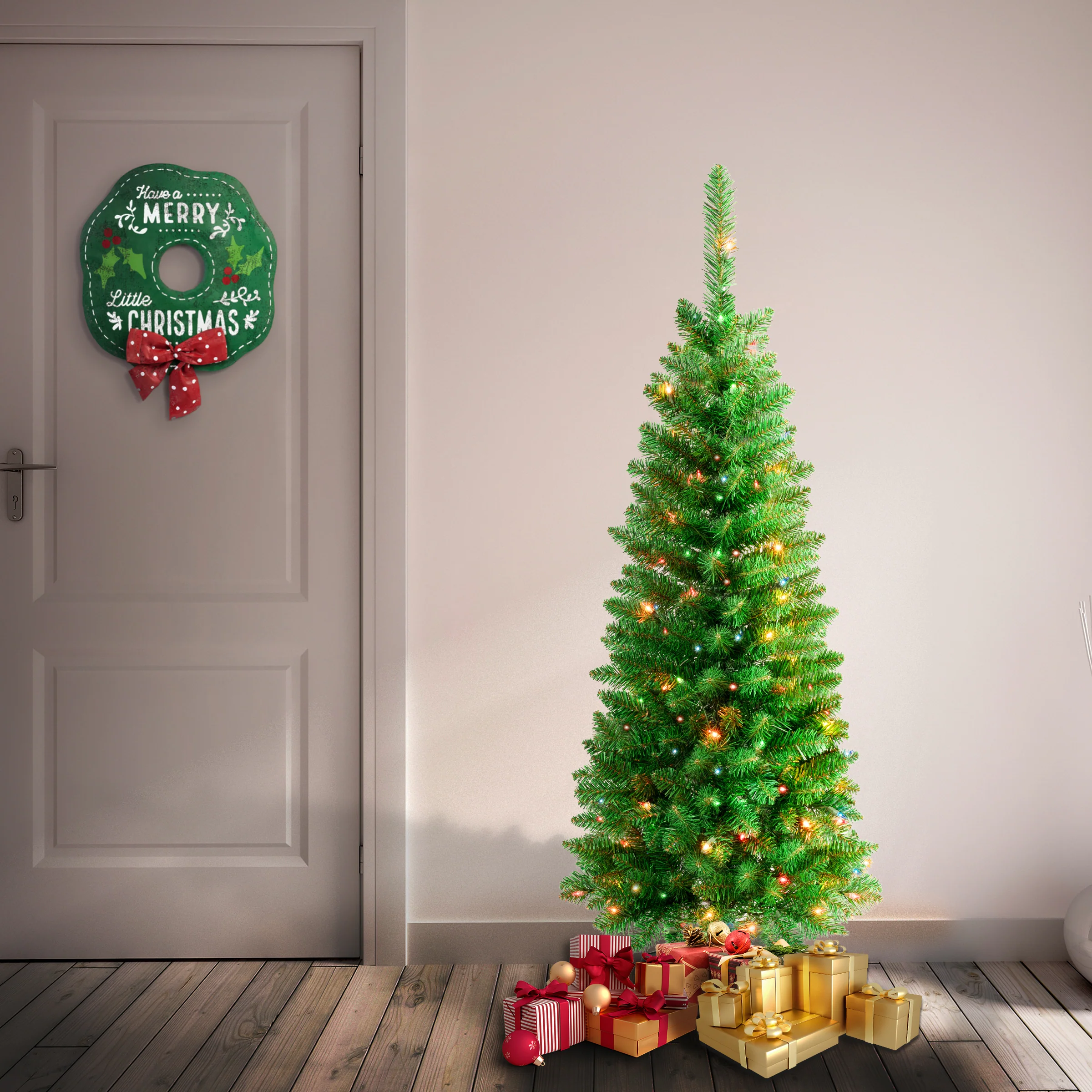 4.5 ft. Pre-Lit Rowan Pencil Slim Tree with Multicolor Lights - Image 2