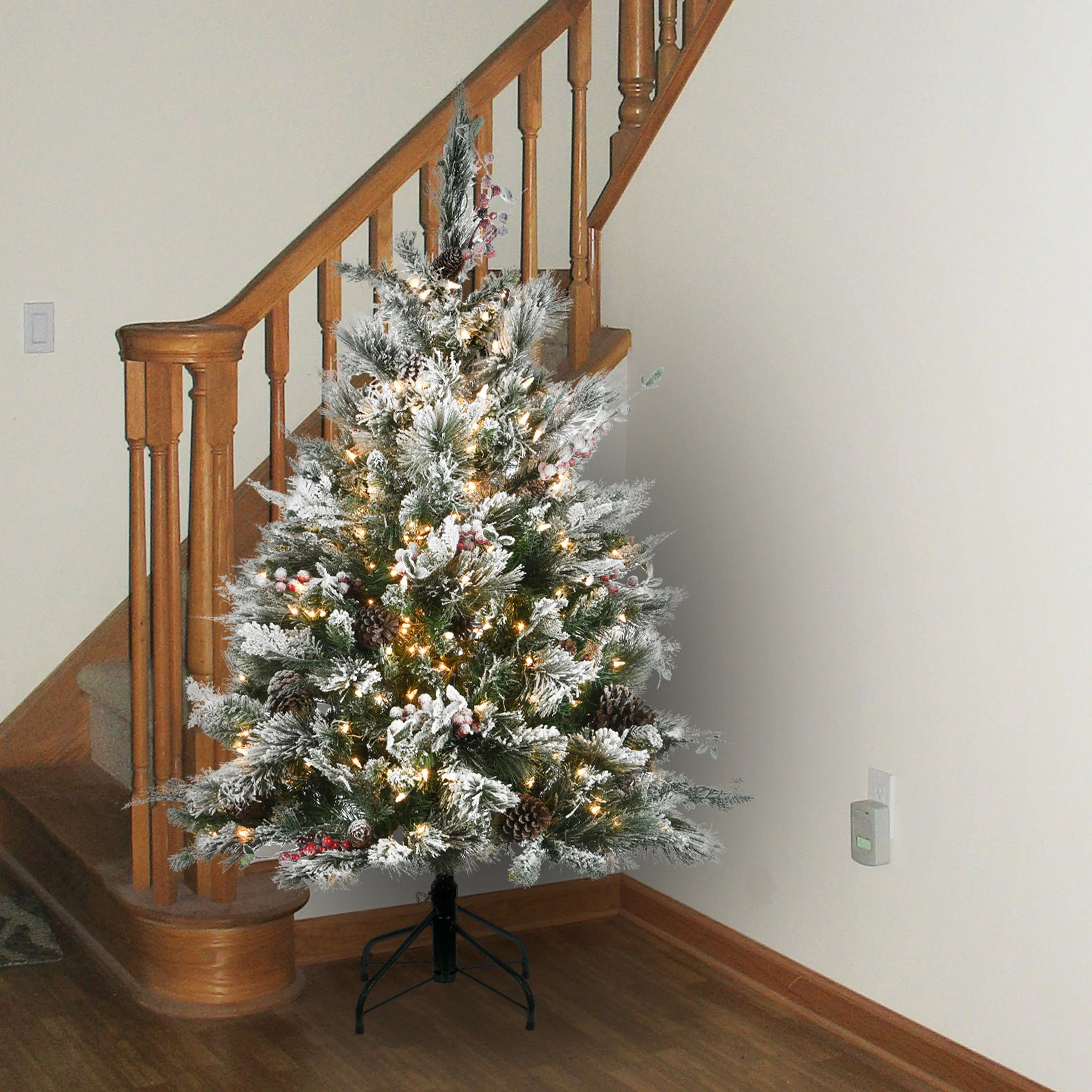 4.5 ft. Pre-Lit Snowy Bedford Pine Tree with Clear Lights, Plug-In - Image 2