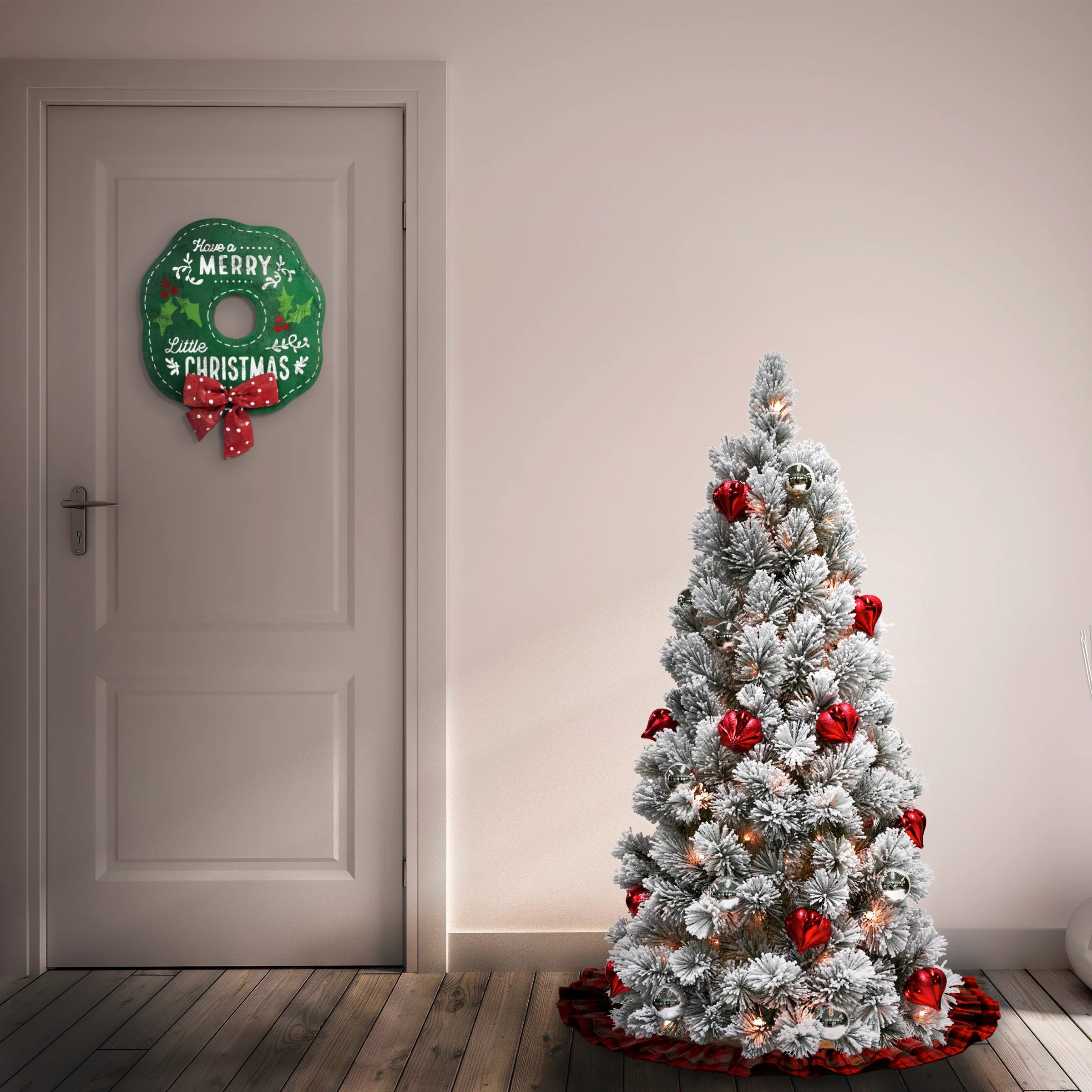 4.5 ft. Pre-Lit Snowy Bristle Pine Tree with Clear Lights - Image 2