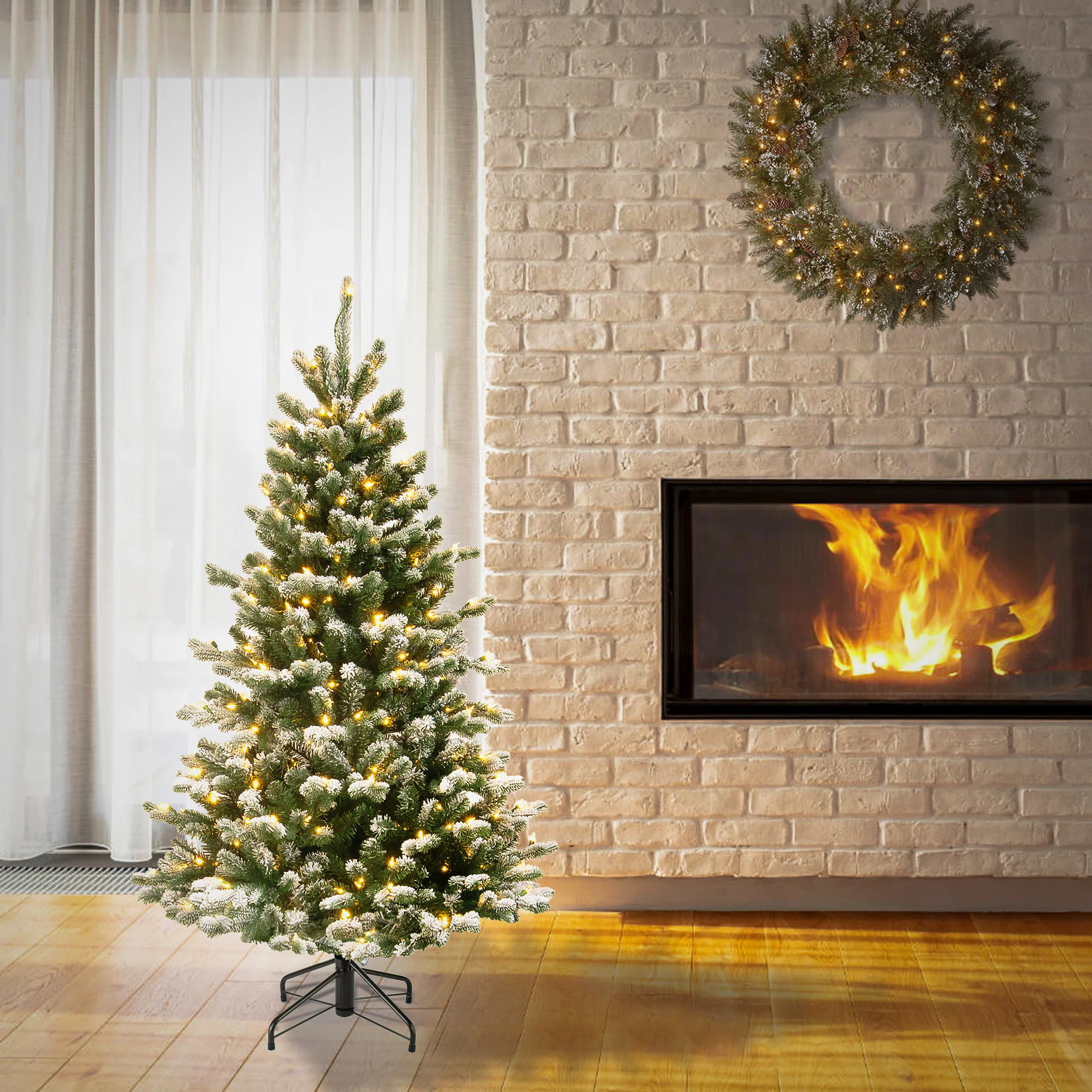 4.5 ft. Pre-Lit Snowy Sheffield Spruce Tree with Dual Color LED Lights - Image 2