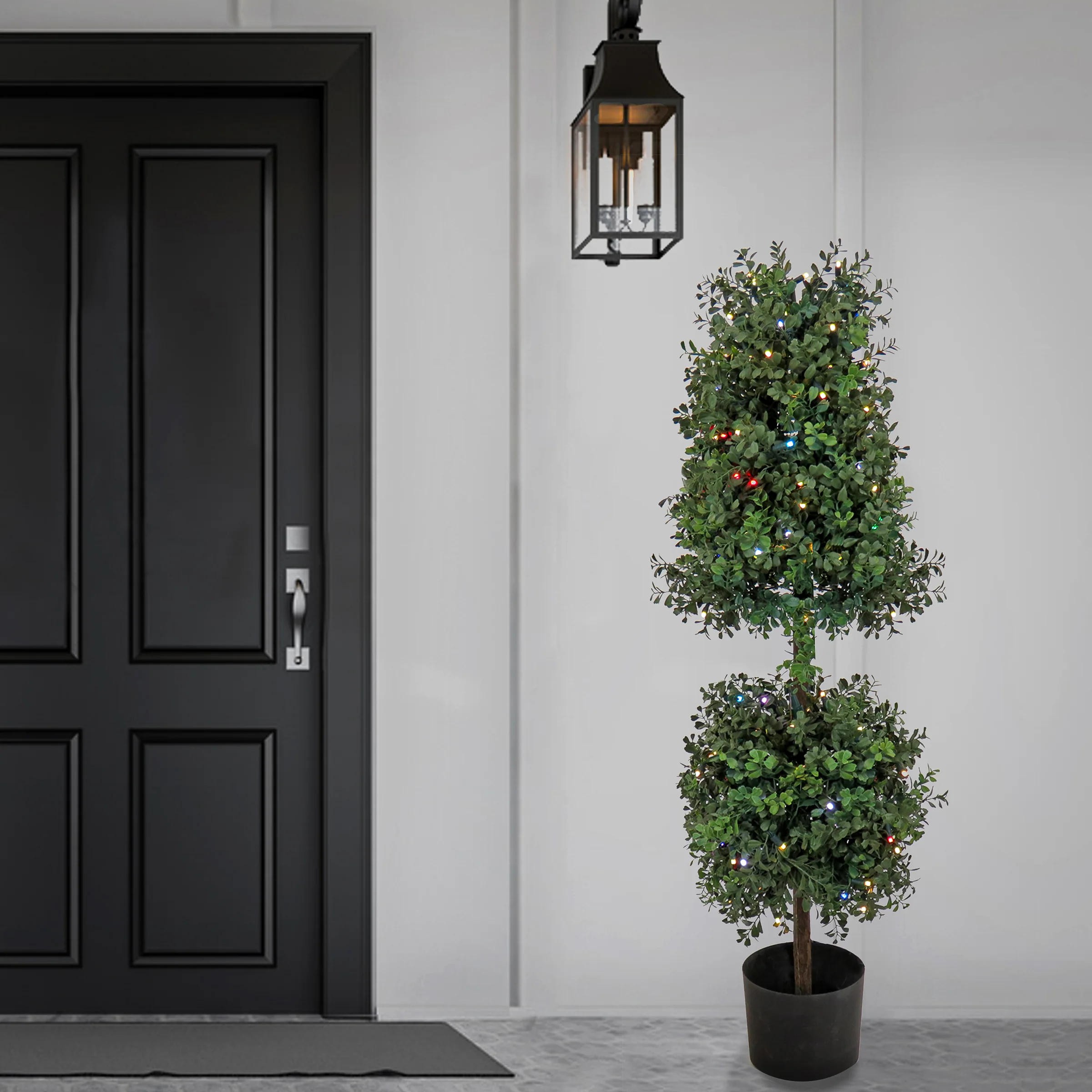 4 ft. Pre-Lit Boxwood Cone and Ball Topiary with Multi-Function LED Lights - Image 2