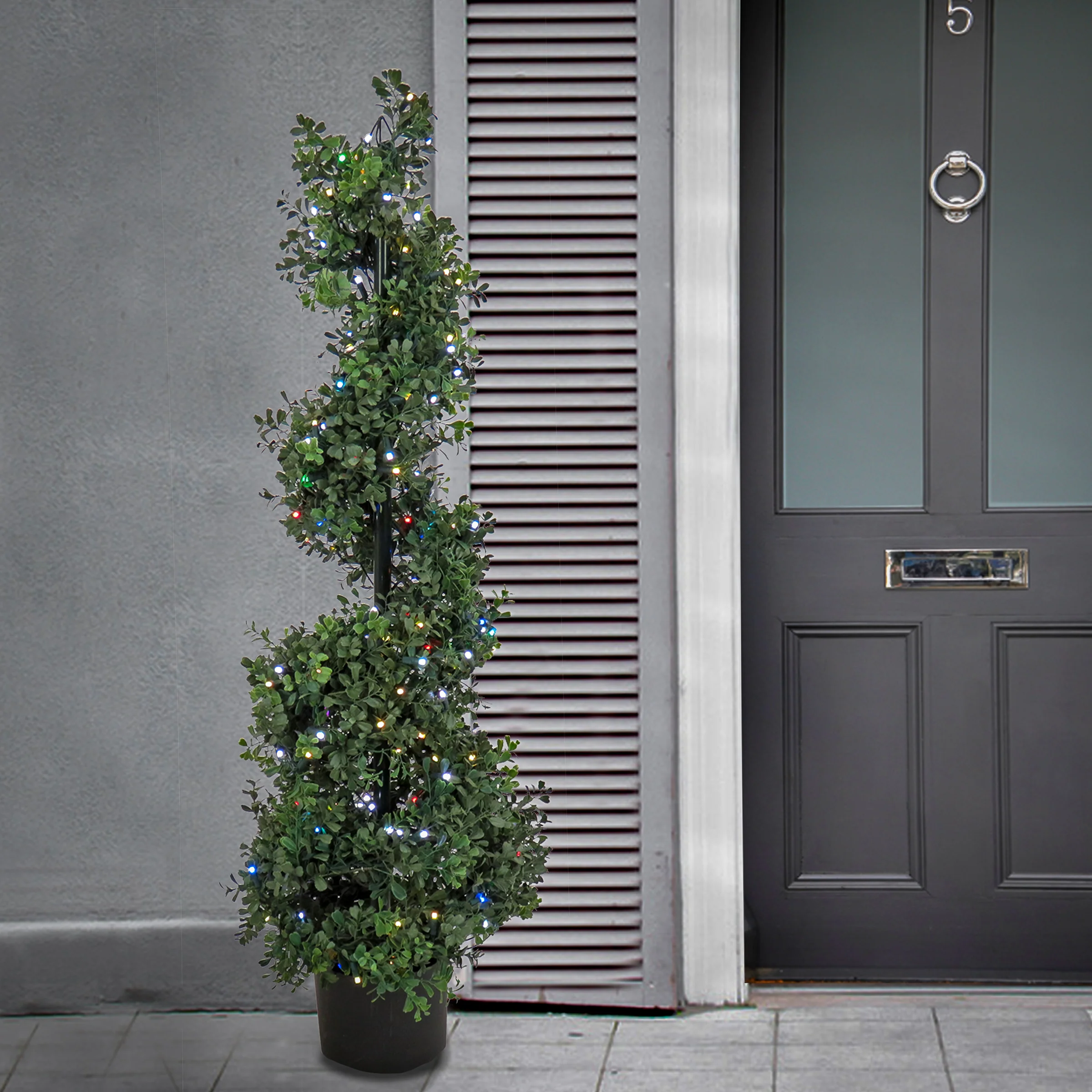 4 ft. Pre-Lit Boxwood Spiral Topiary with Multi-Function LED Lights - Image 2