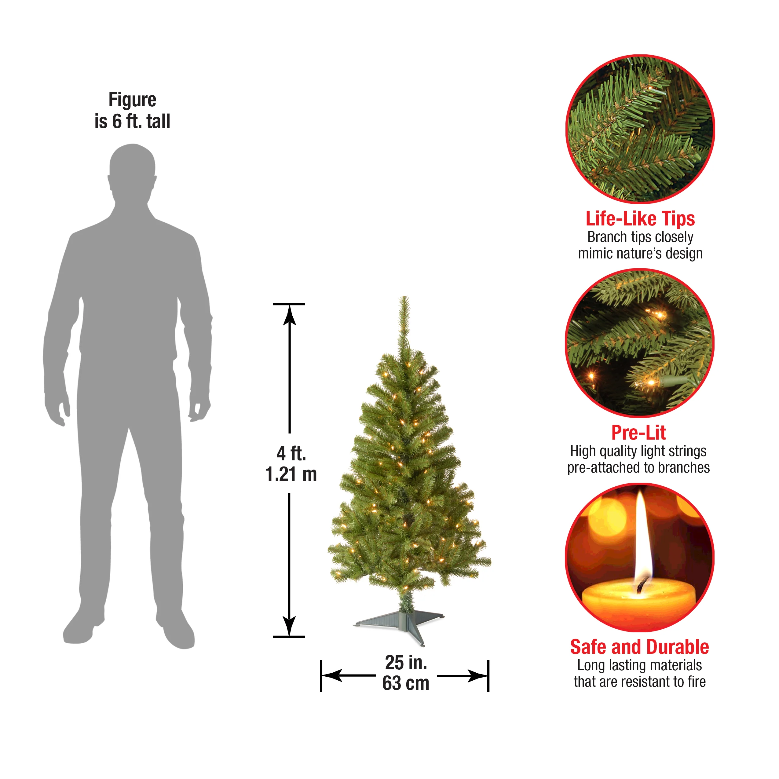 4 ft. Pre-Lit Canadian Fir Tree with Clear Lights, Plug-In - Image 7
