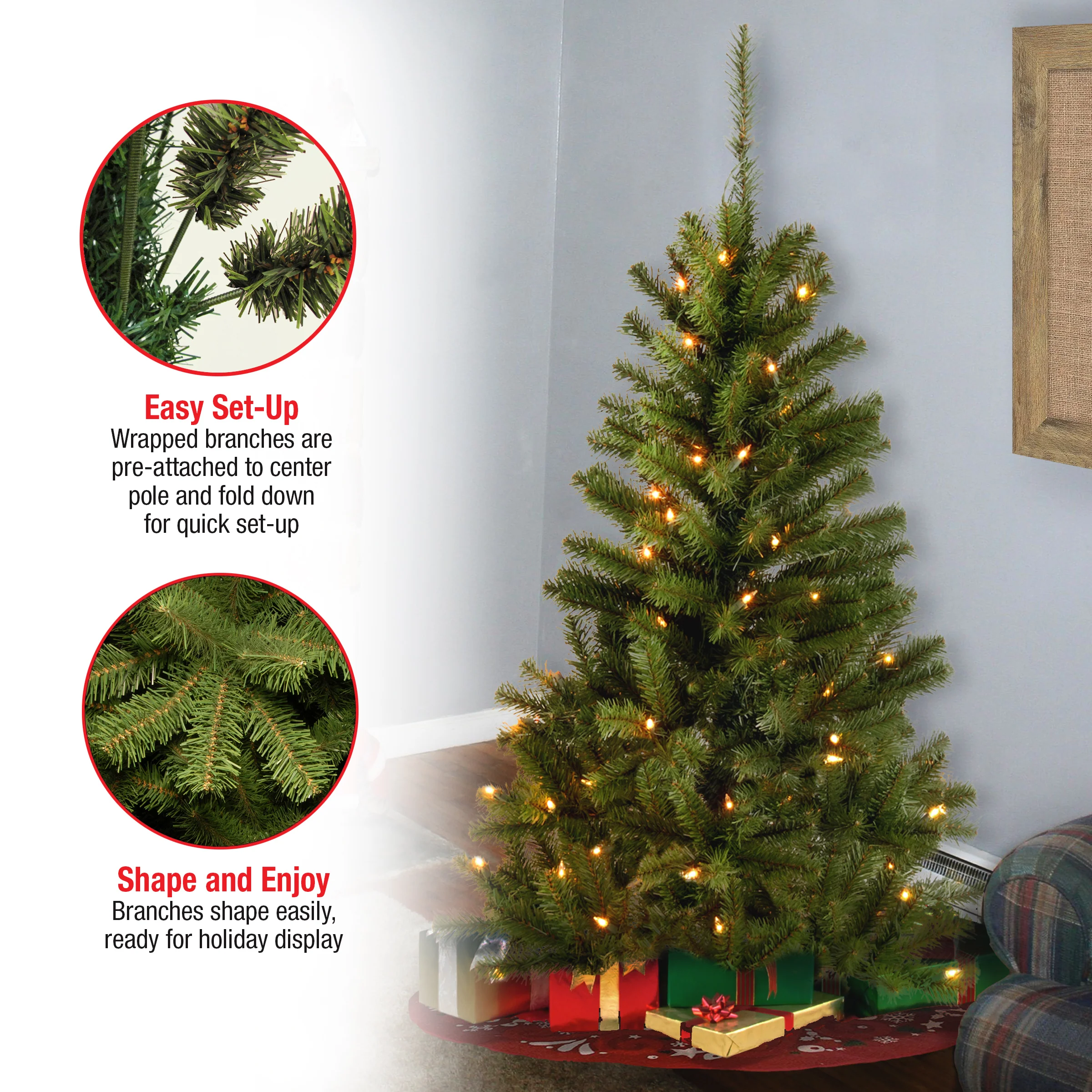 4 ft. Pre-Lit Canadian Fir Tree with Clear Lights, Plug-In - Image 8