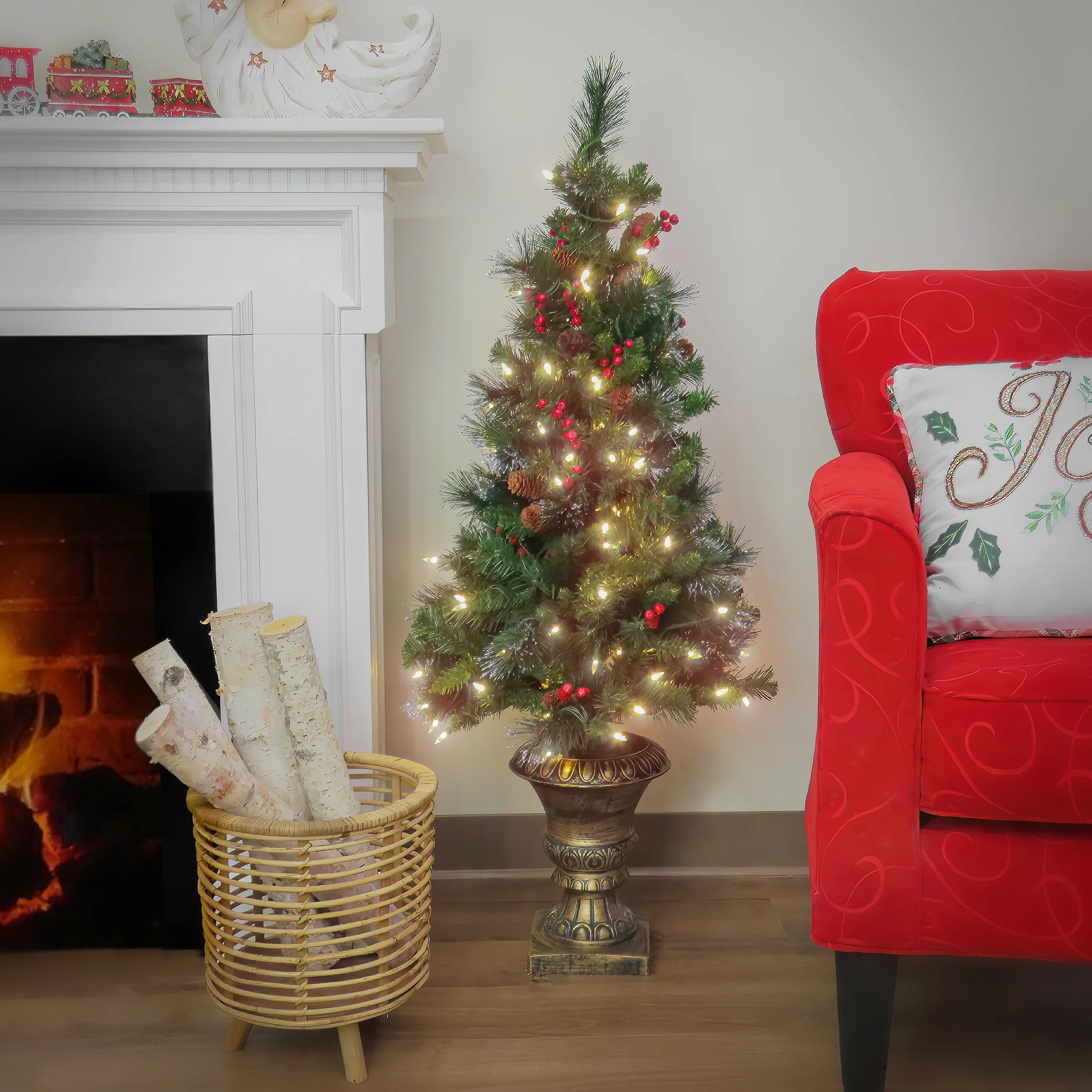 4 ft. Pre-Lit Crestwood Spruce Tree with Warm White LED Lights, Plug-In - Image 2
