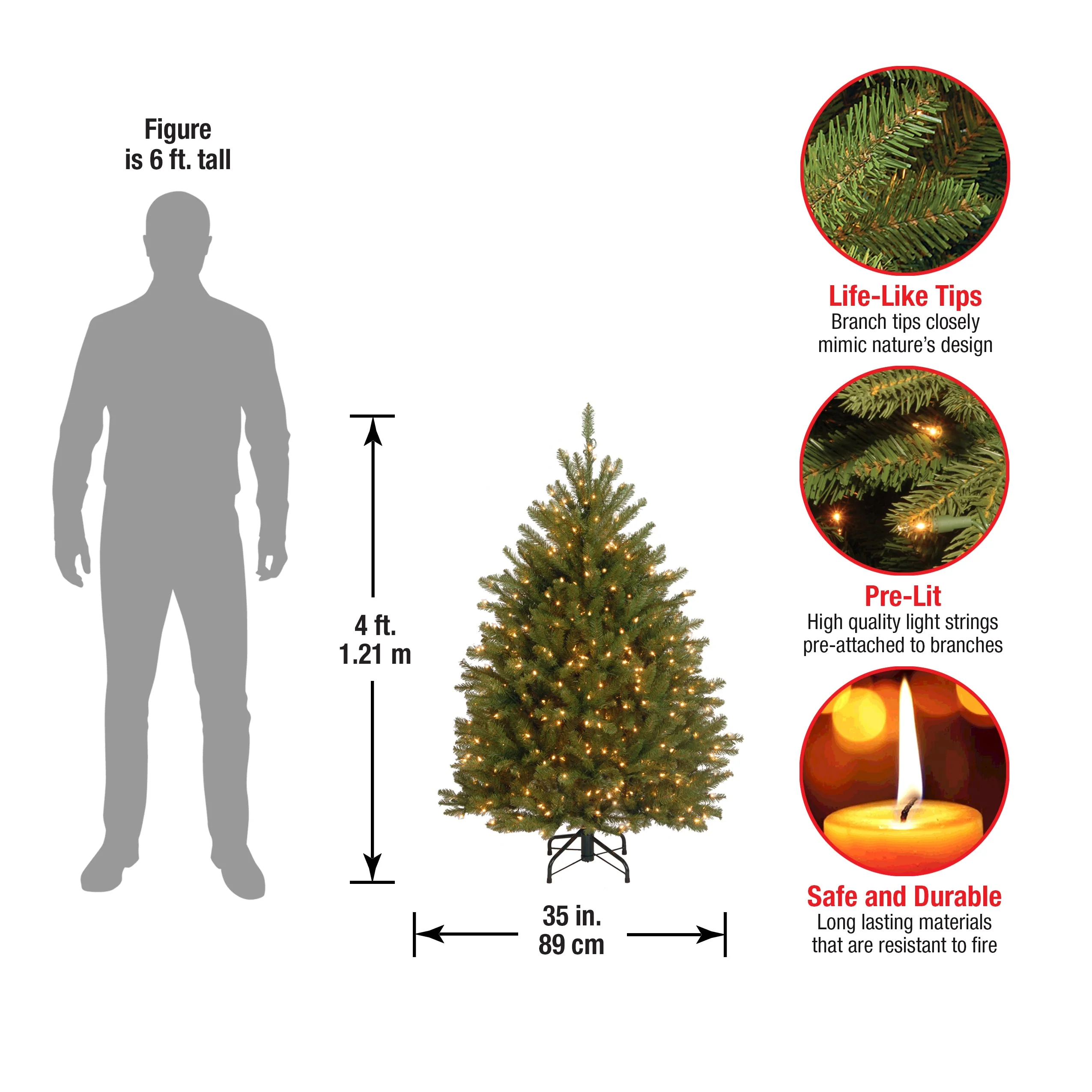4 ft. Pre-Lit Dunhill Fir Tree with Clear Lights, Plug-In - Image 6