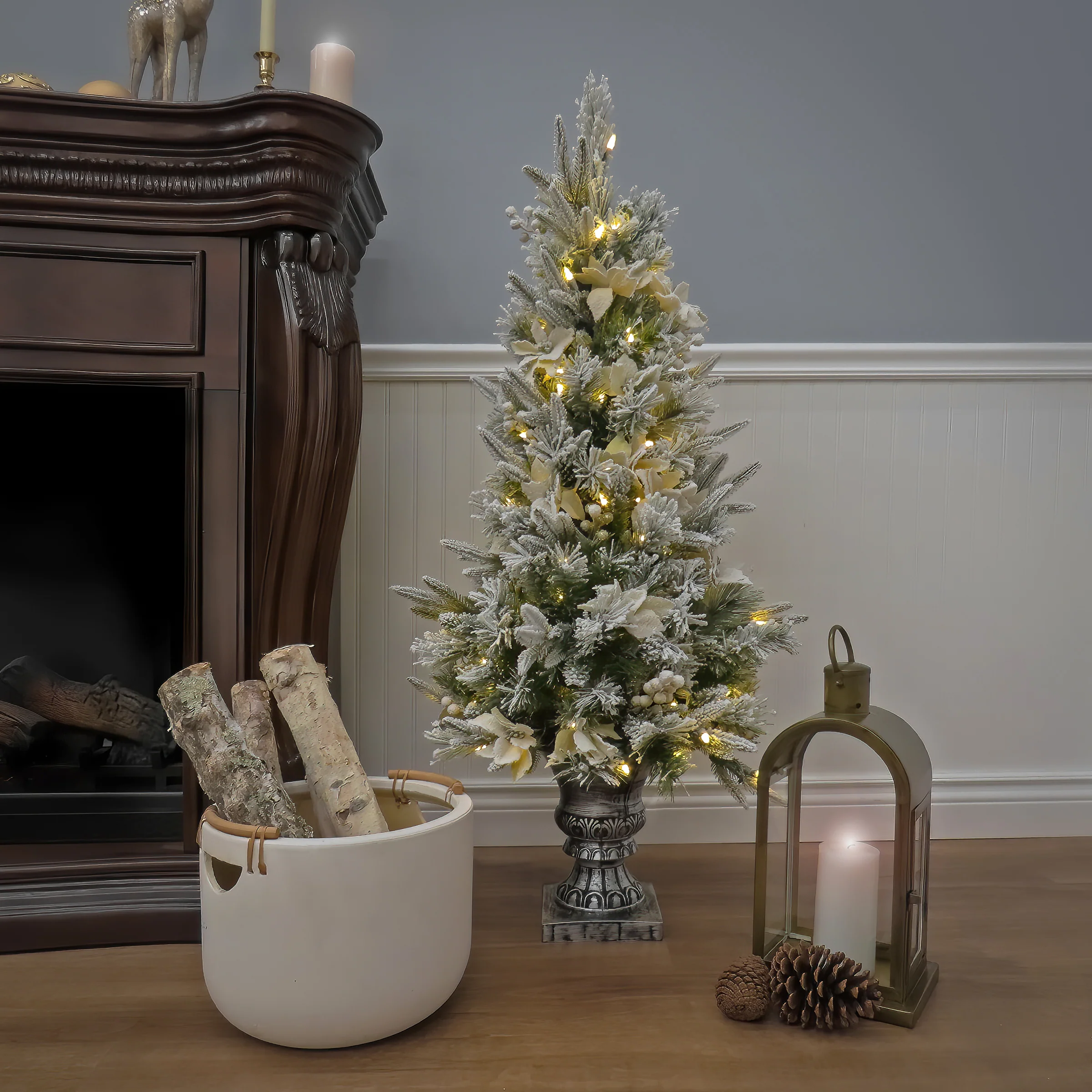 4 ft. Pre-Lit Frosted Colonial Fir Tree with Warm White LED Lights, Plug-In - Image 2
