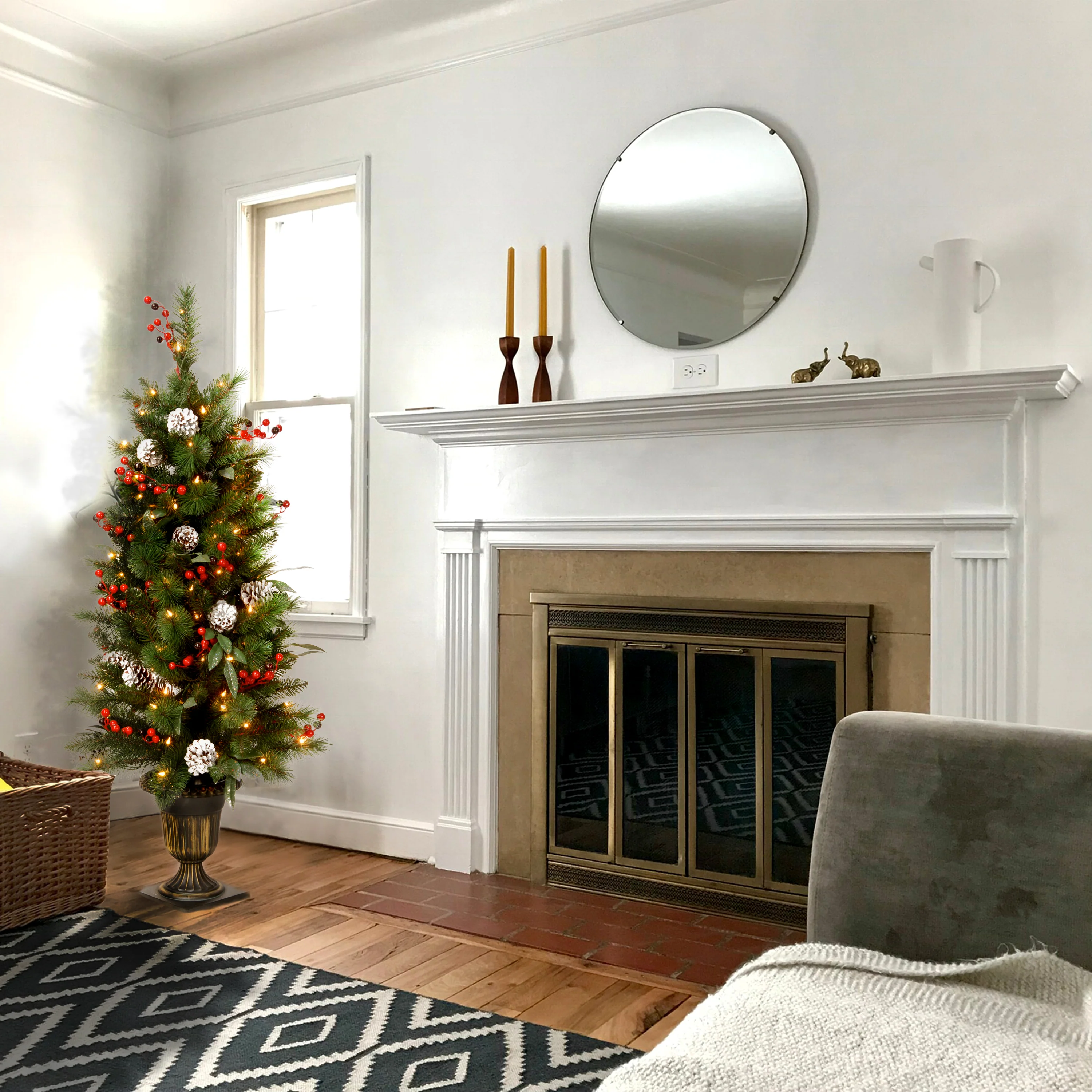 4 ft. Pre-Lit Frosted Pine Berry Tree with Clear Lights, Plug-In - Image 2