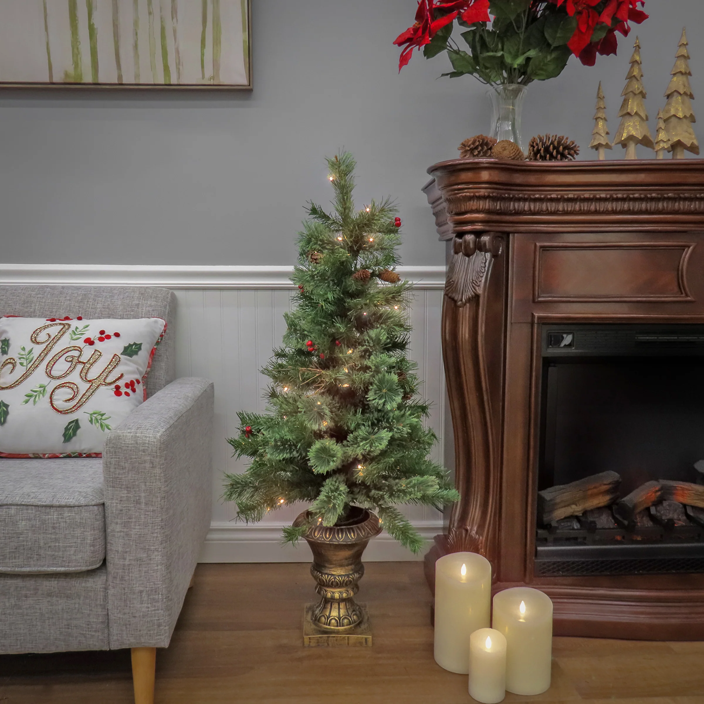 4 ft. Pre-Lit Glistening Pine Tree with Clear Lights, Plug-In - Image 2