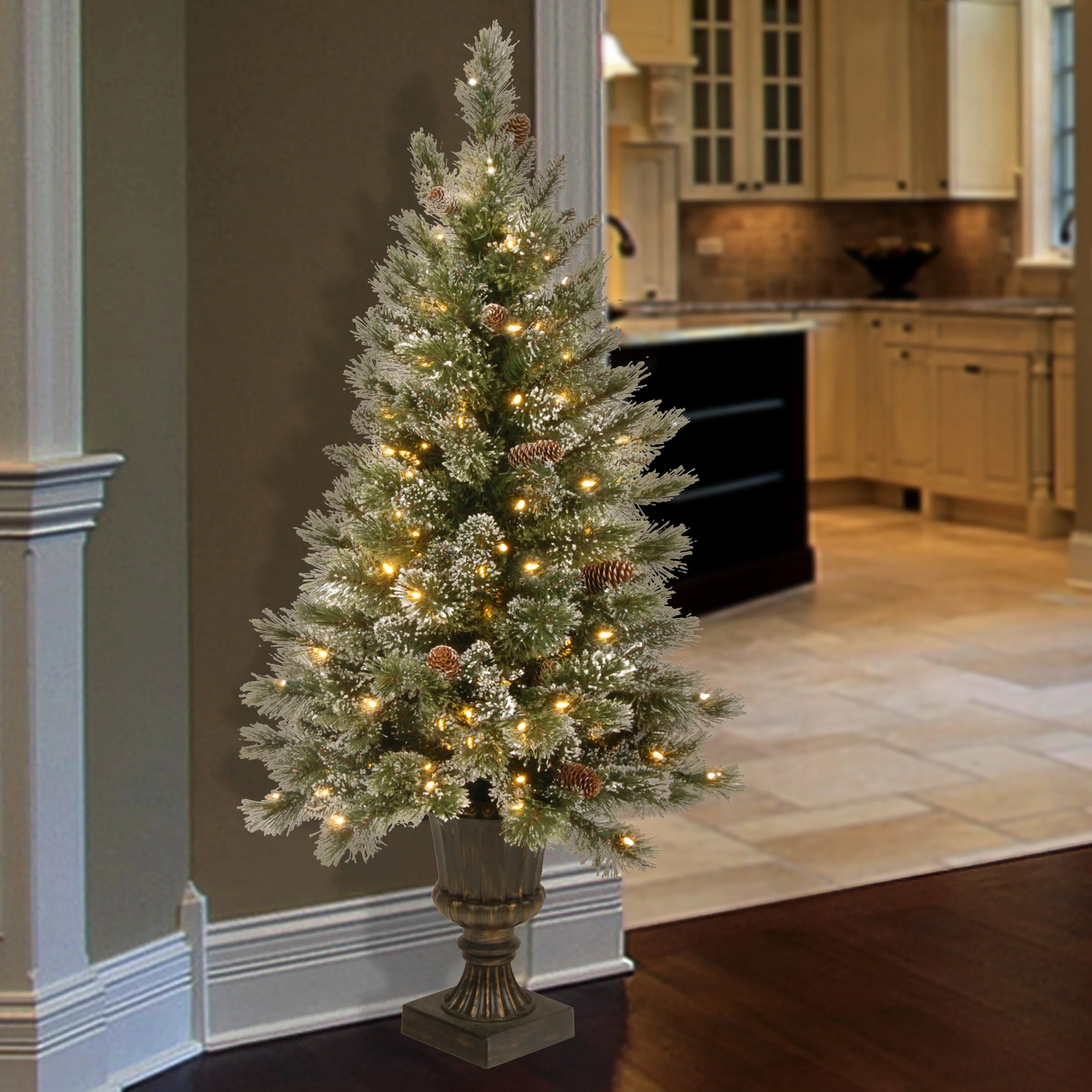 4 ft. Pre-Lit Glittery Bristle Tree with Clear Lights, Plug-In - Image 18