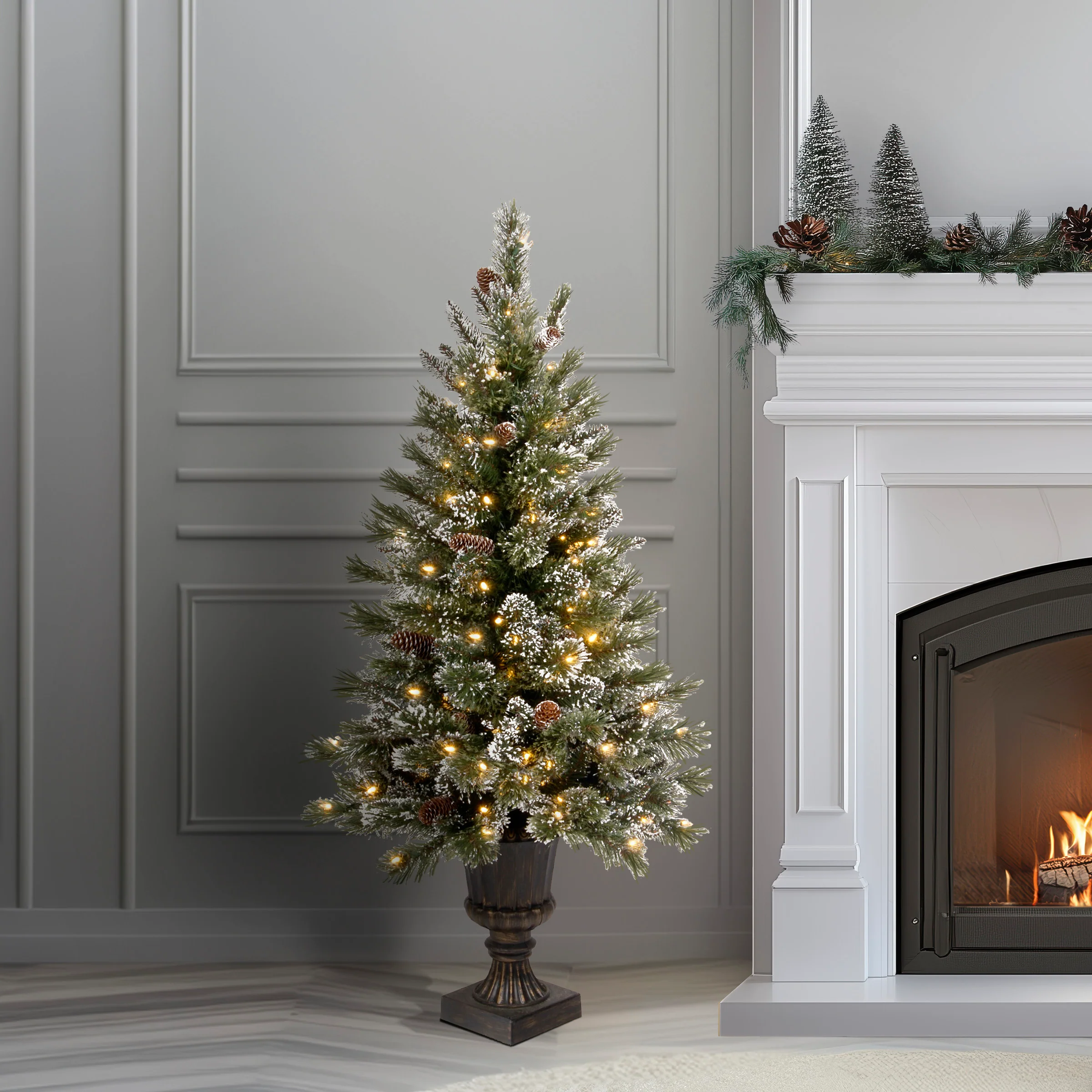 4 ft. Pre-Lit Glittery Bristle Tree with Clear Lights, Plug-In - Image 2