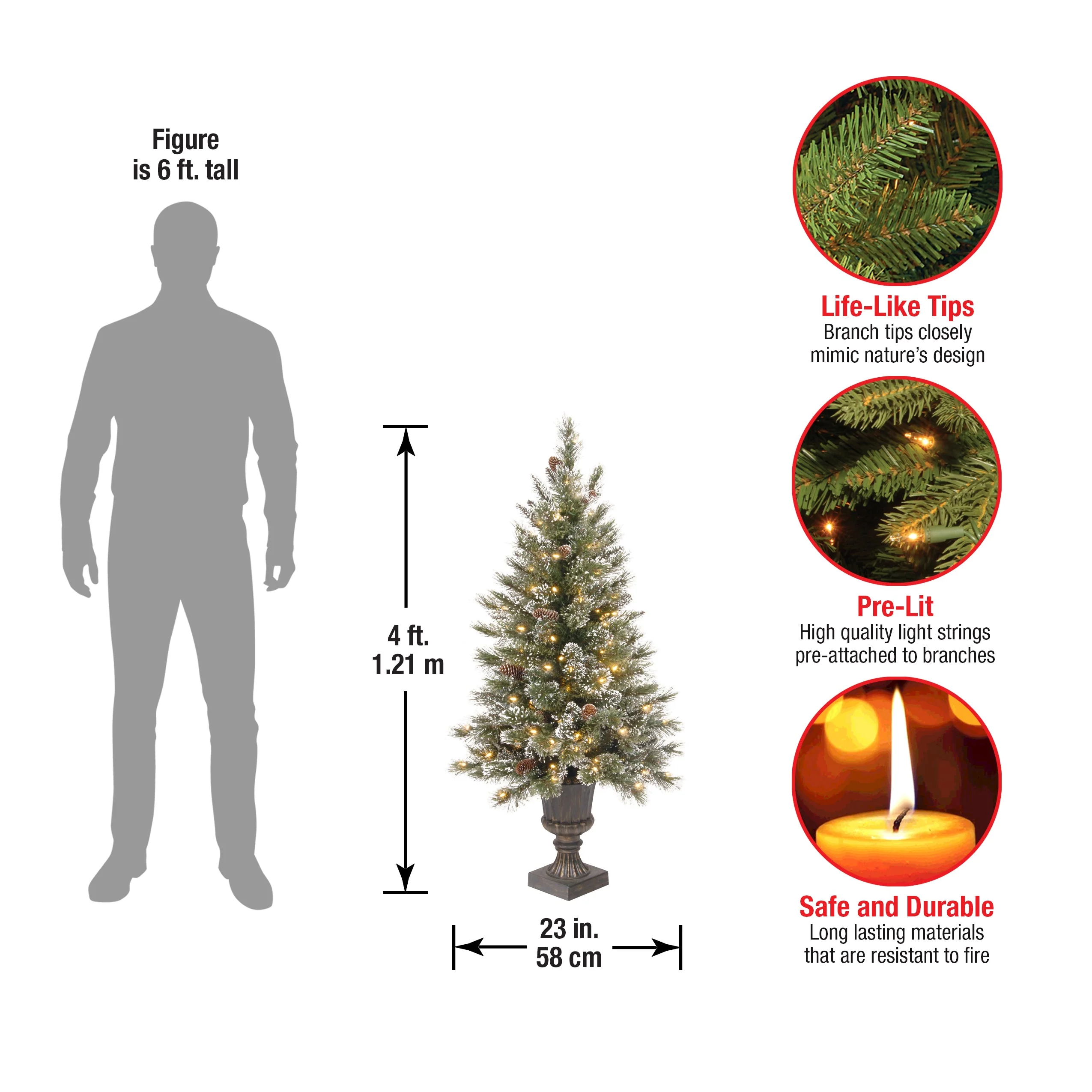 4 ft. Pre-Lit Glittery Bristle Tree with Clear Lights, Plug-In - Image 6