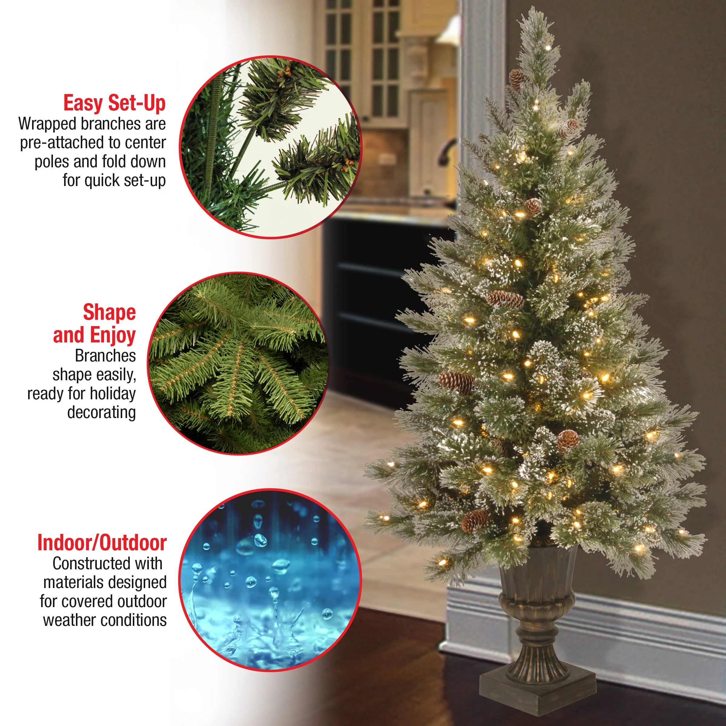 4 ft. Pre-Lit Glittery Bristle Tree with Clear Lights, Plug-In - Image 7